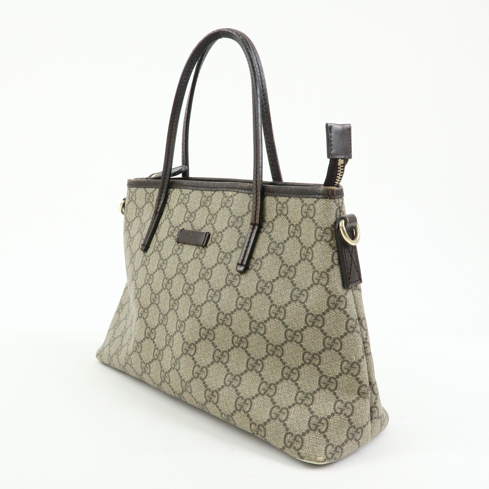 GUCCI GG Supreme Leather 2Way Bag Hand Bag Brown Beige 353440