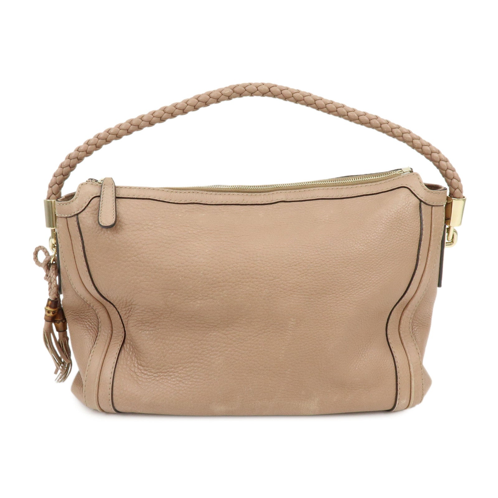 GUCCI Bamboo Leather Shoulder Bag Hand Bag Pink Beige 269949