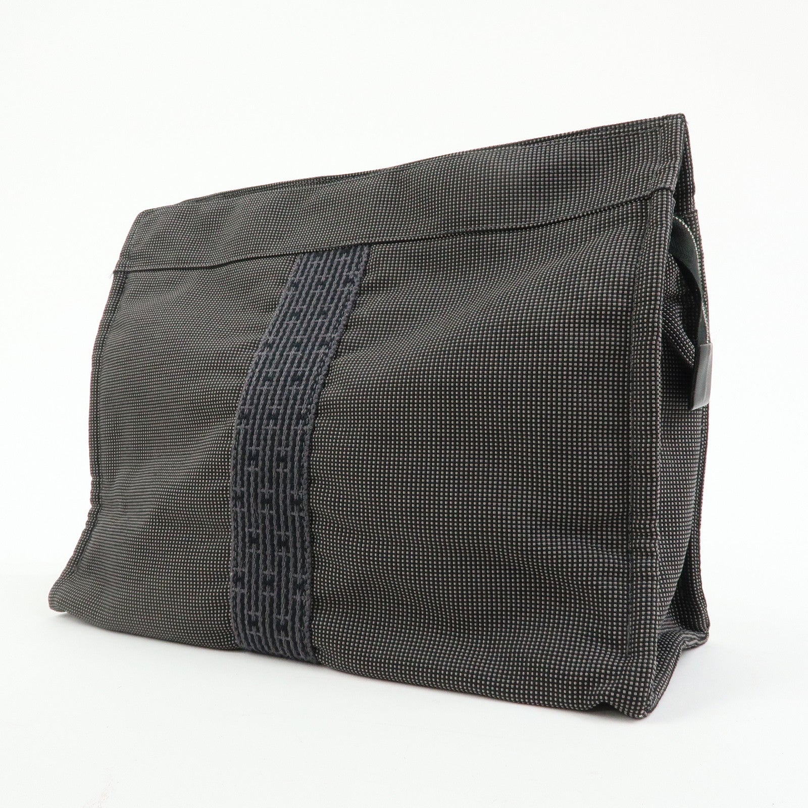 HERMES Herline Polyester Canvas Pouch Clutch Bag Gray Black