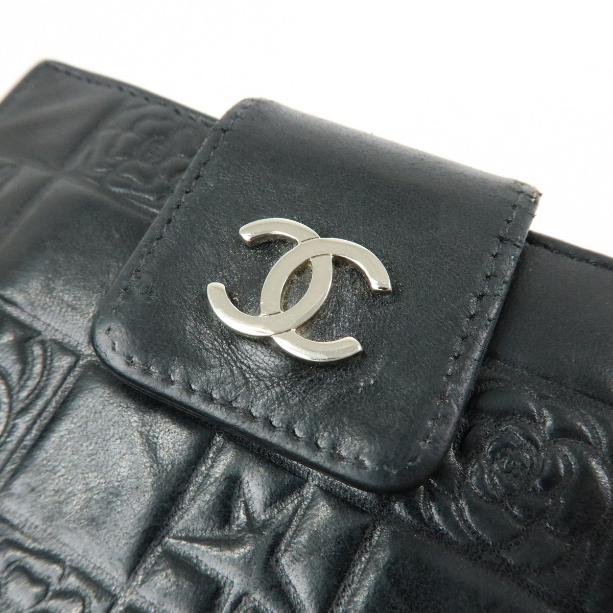 CHANEL Icon Line COCO Mark Lamb Skin W Hook Compact Wallet Black