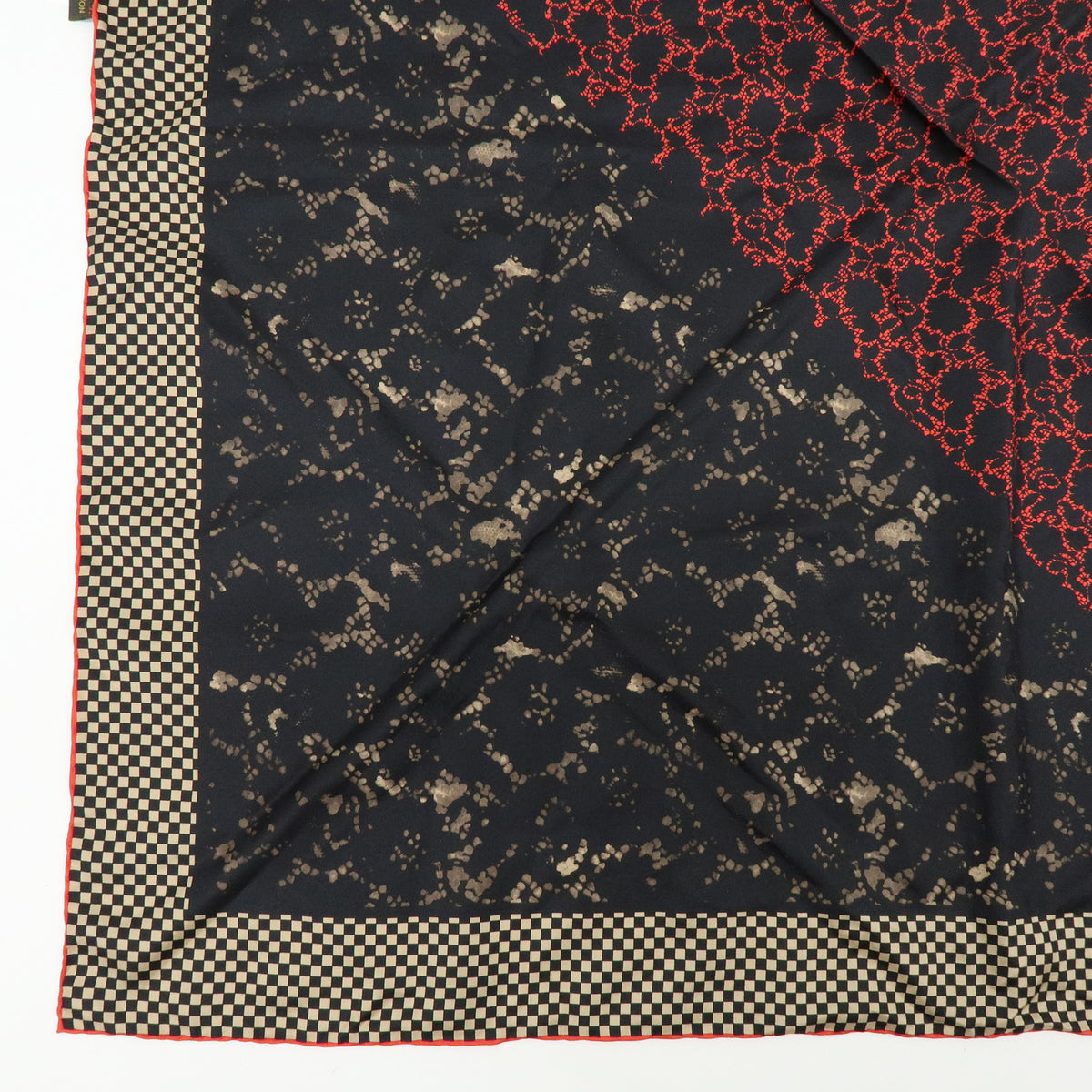 Louis Vuitton Silk 100% Calf Skin Scarf Bandana Tassel Black Red