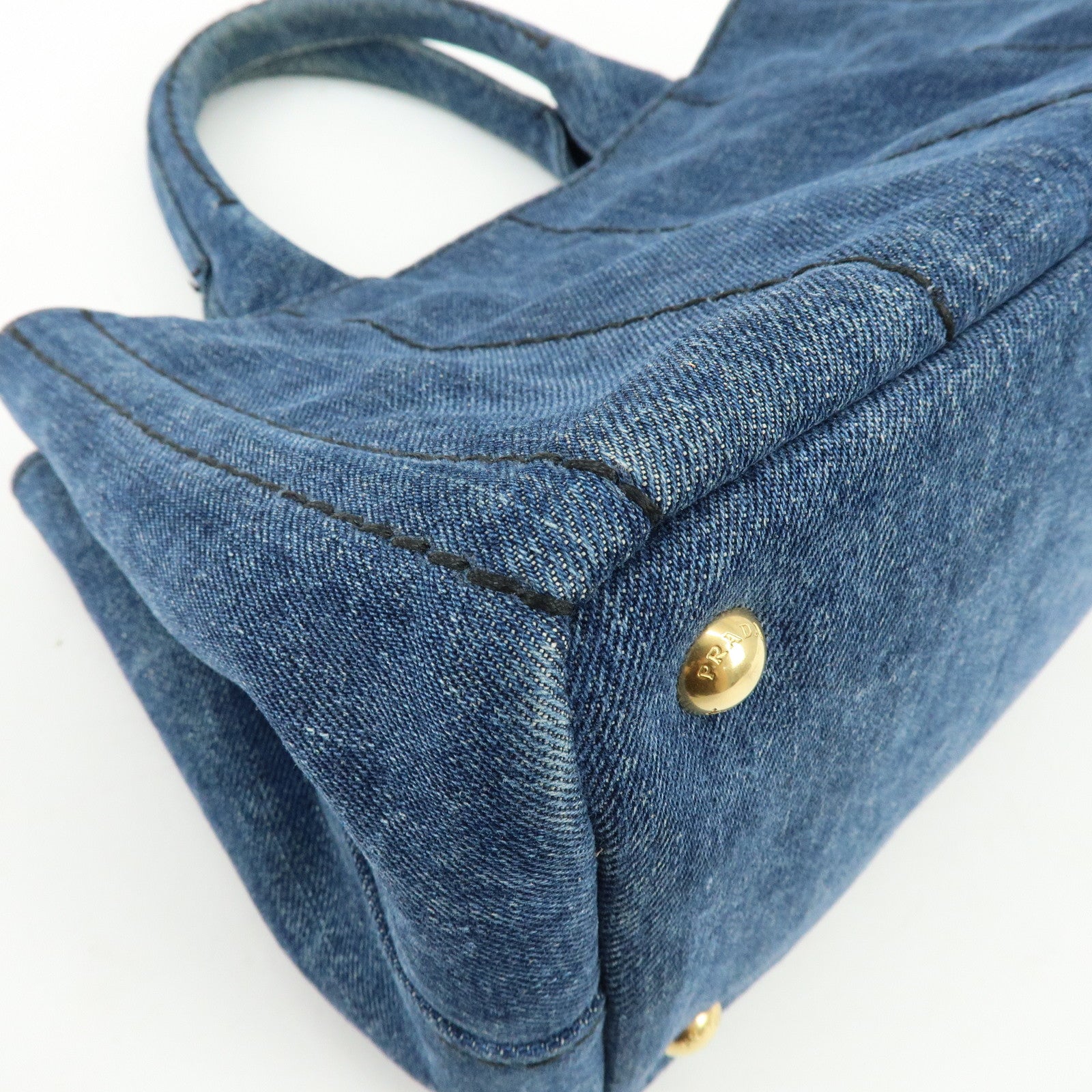 PRADA Canapa Mini Triangle Logo Denim 2Way Bag Hand Bag Blue 1BG439
