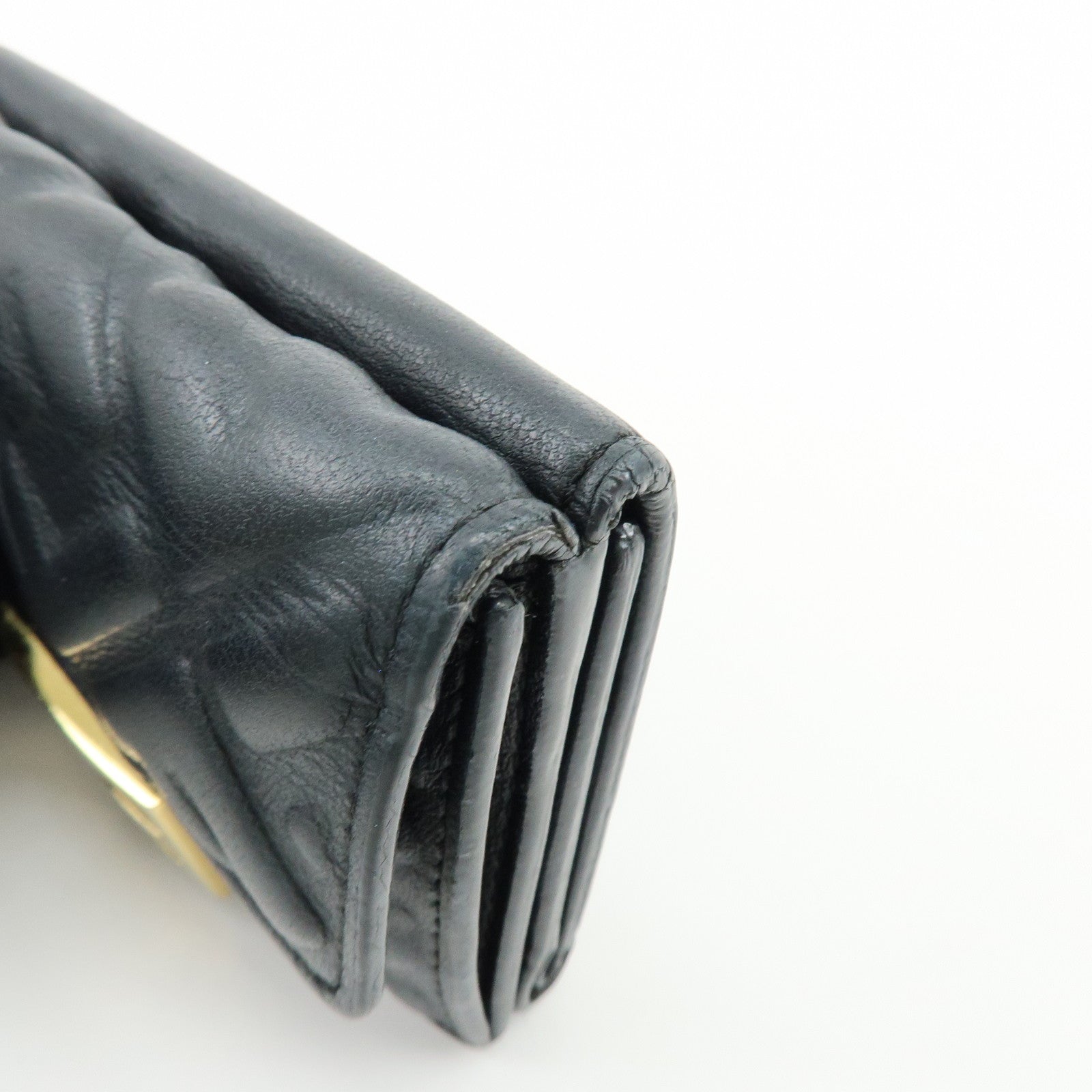 FENDI Zucca Baguette Micro Wallet Leather Tri-fold Wallet Black 8M0395