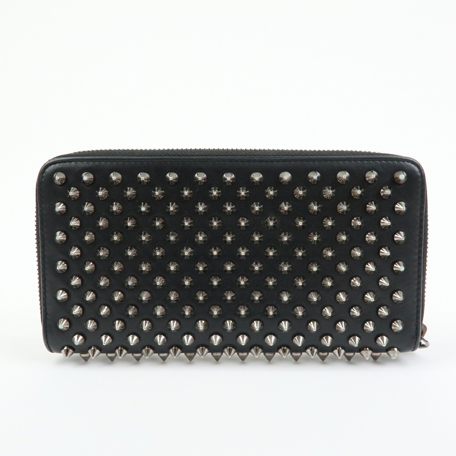 Christian Louboutin Studs Leather Round Zippy Compact Wallet Black