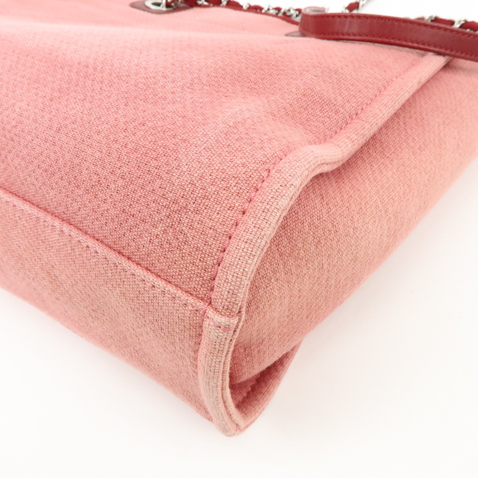 CHANEL Deauville MM Canvas Leather Chain Tote Bag Shoulder Bag A67001