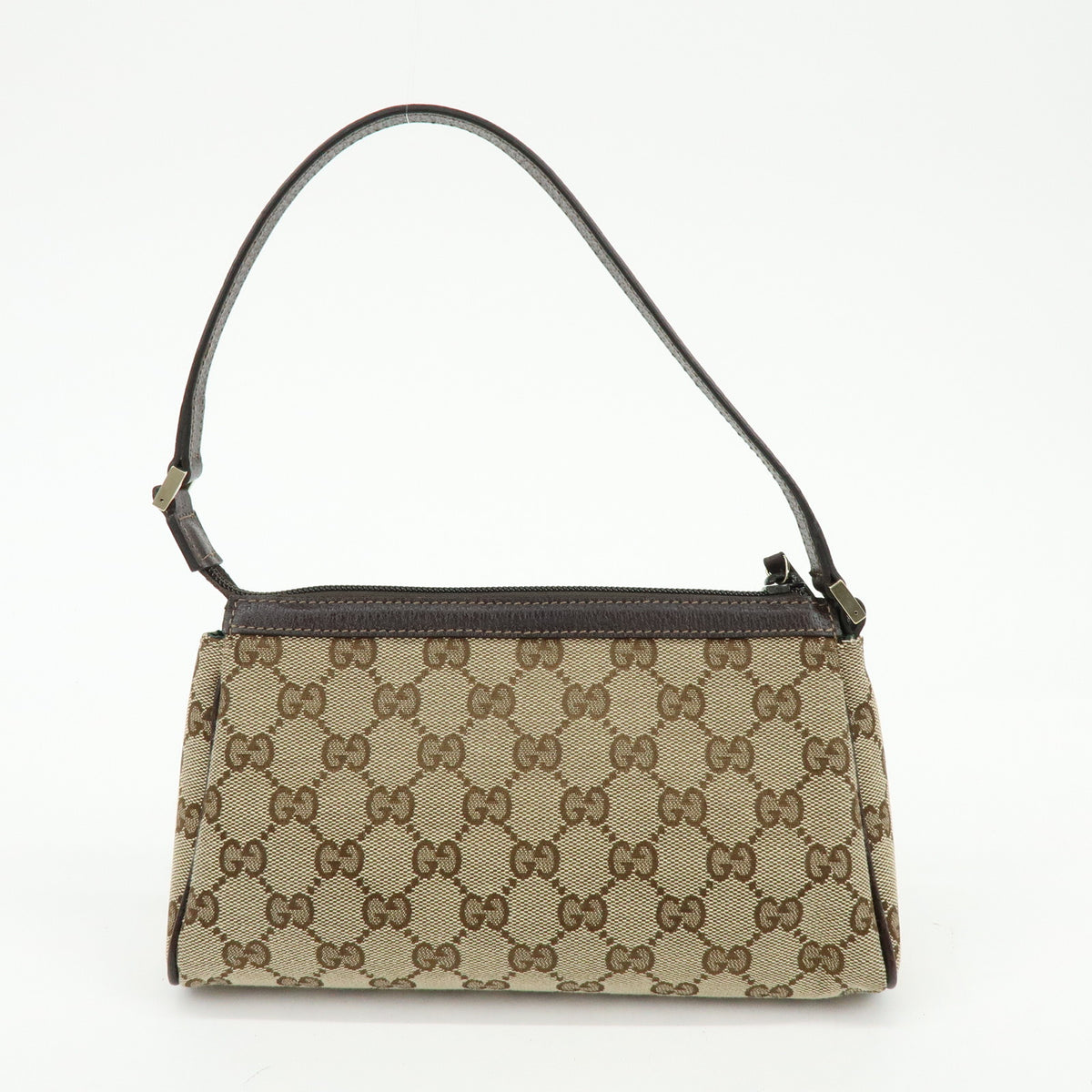 GUCCI Abbey GG Canvas Leather Accessory Pouch Hand Bag Brown 145750