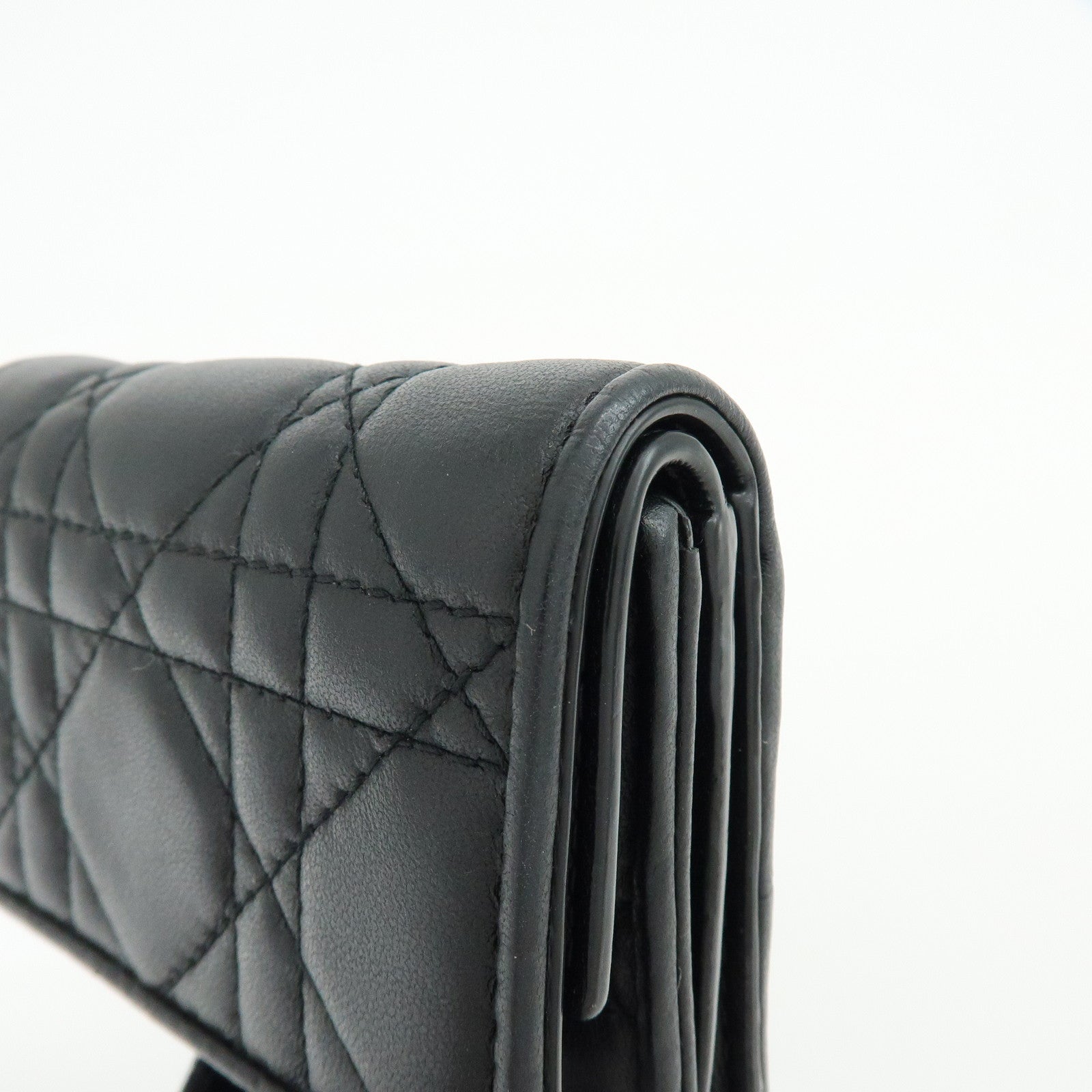Christian Dior Cannage Leather Bi-fold Compact Wallet Black