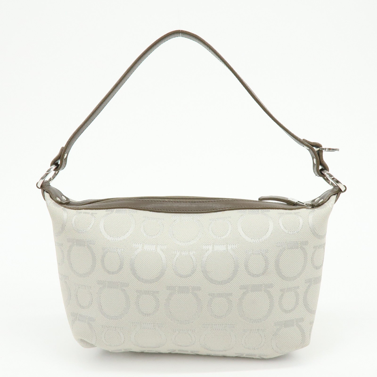 Ferragamo Gancini Canvas Leather Hand Bag Accessory Pouch Beige