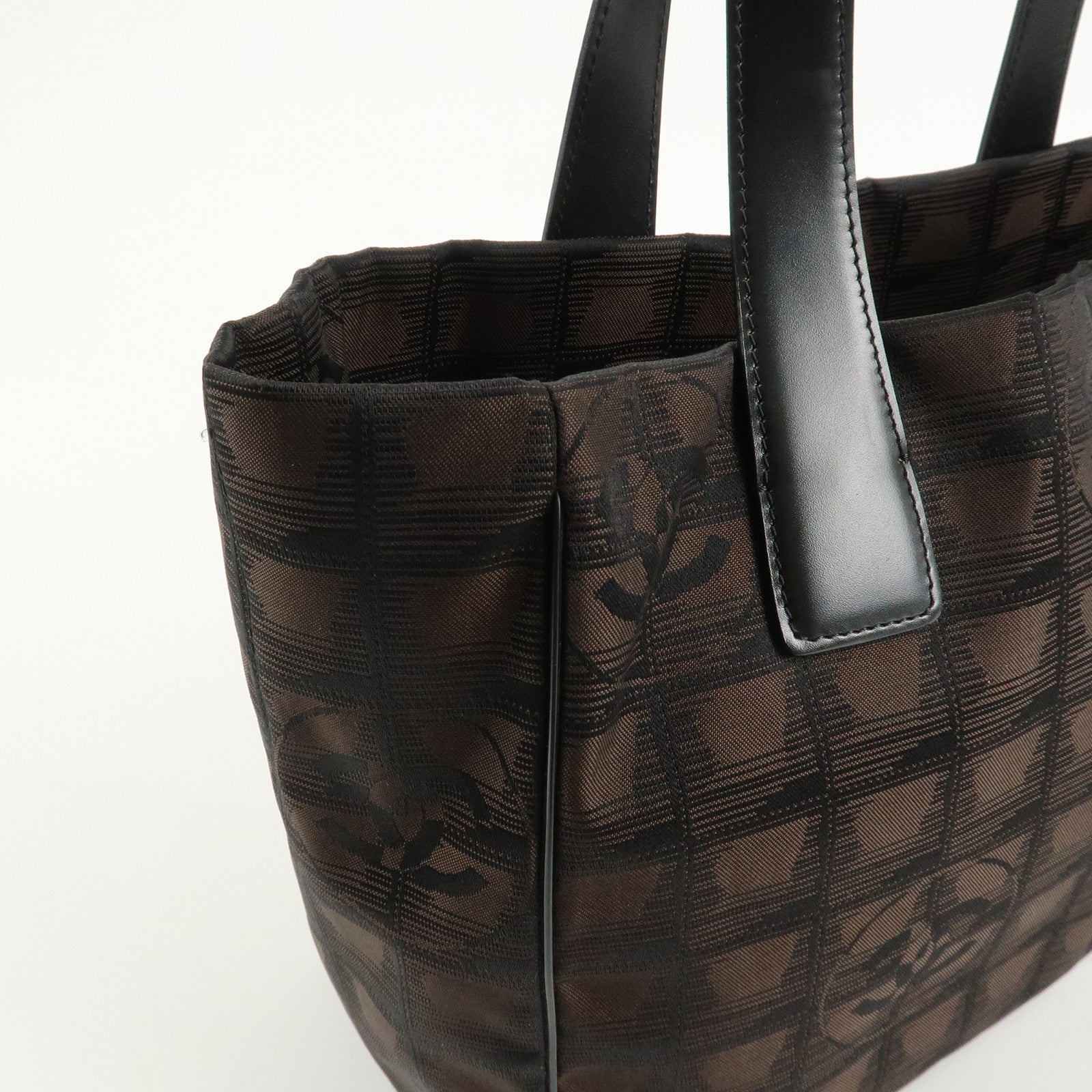 CHANEL New Travel Line Nylon Jacquard Leather Tote PM Dark Brown A20457 Used