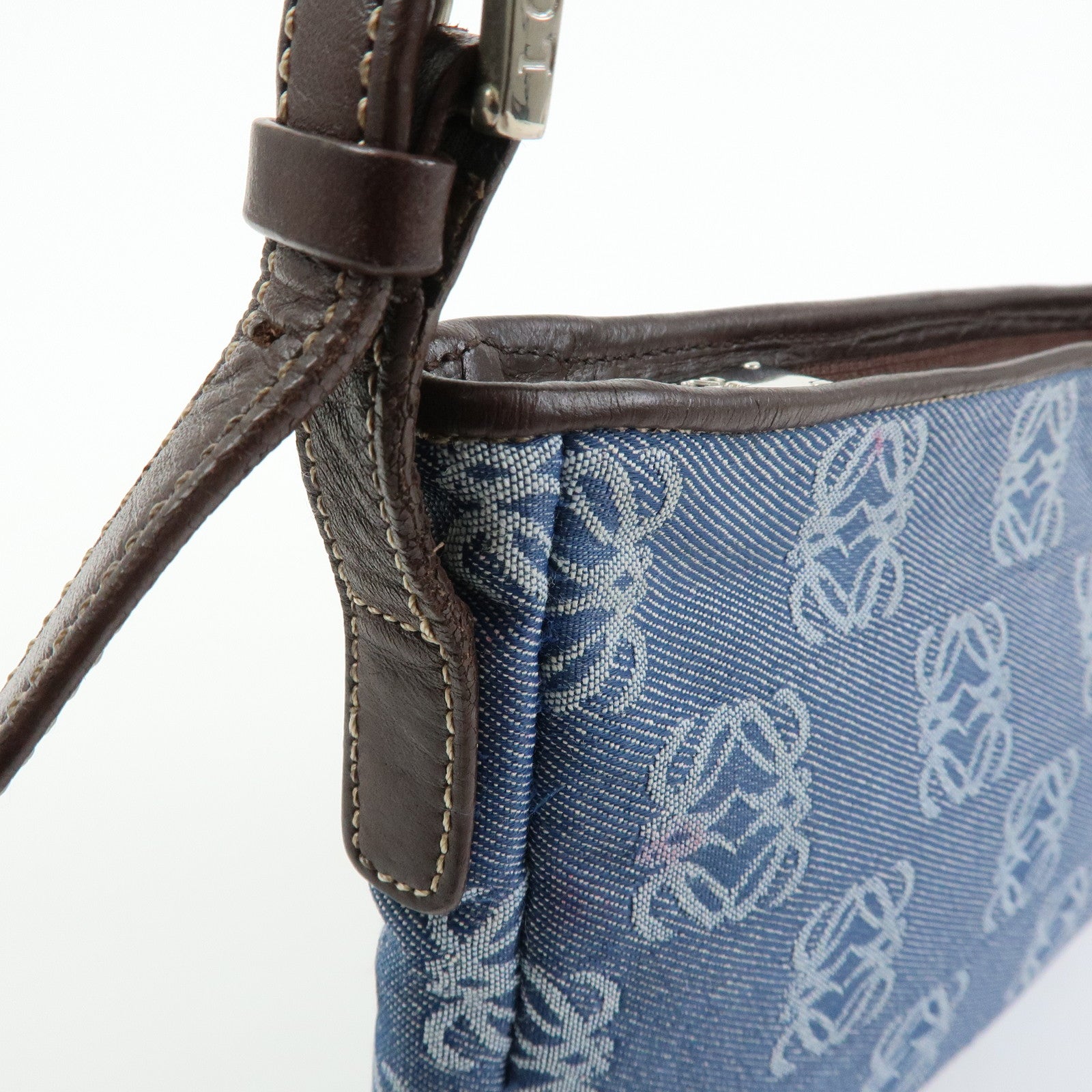 LOEWE Anagram Denim Leather Shoulder Bag Hand Bag Denim Brown