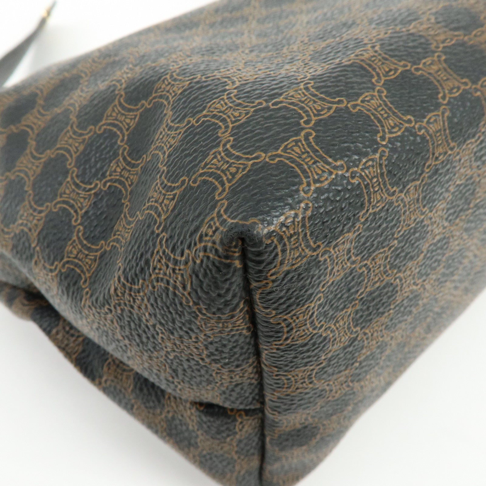 CELINE Macadam PVC Leather Hand Bag Pouch Black Brown