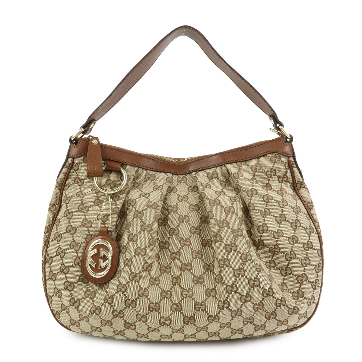 GUCCI Sukey Interlocking G GG Canvas Leather Shoulder Bag Beige 232955