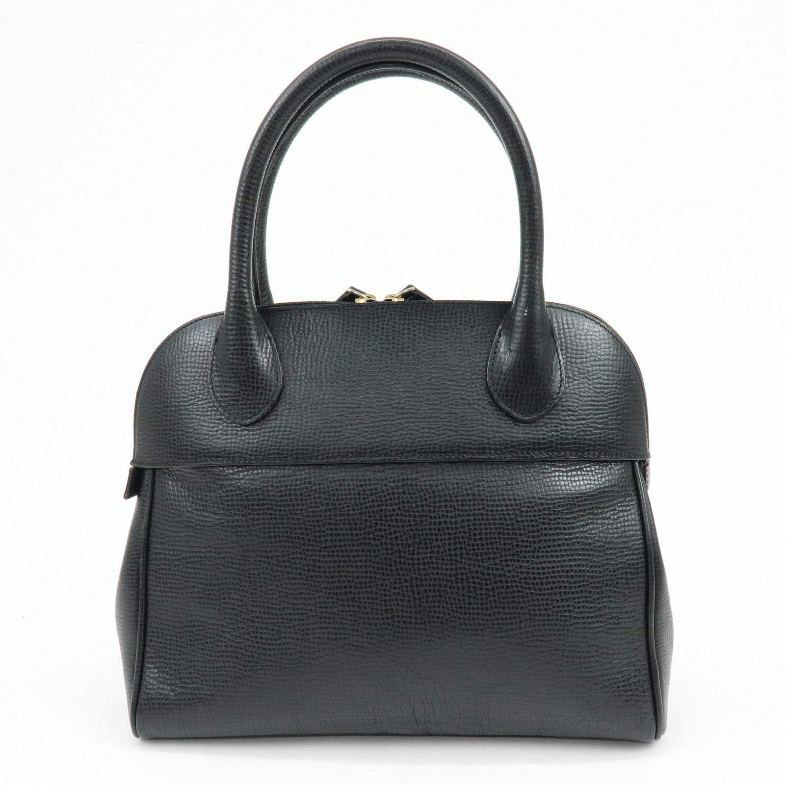BURBERRY Embossed Leather Hand Bag Boston Bag Black
