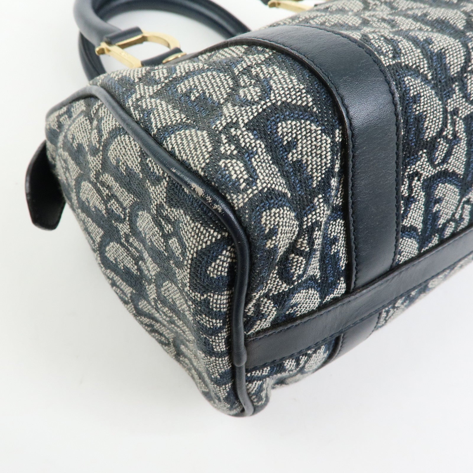 Christian Dior Trottern Jacquard Leather Mini Boston Bag Hand Bag Navy