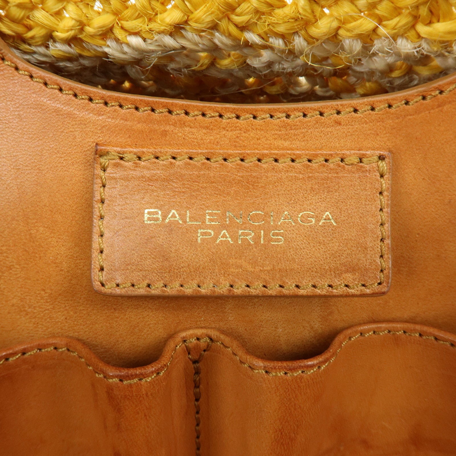 BALENCIAGA Raffia Leather Panier Tote Bag Yellow Natural 286370