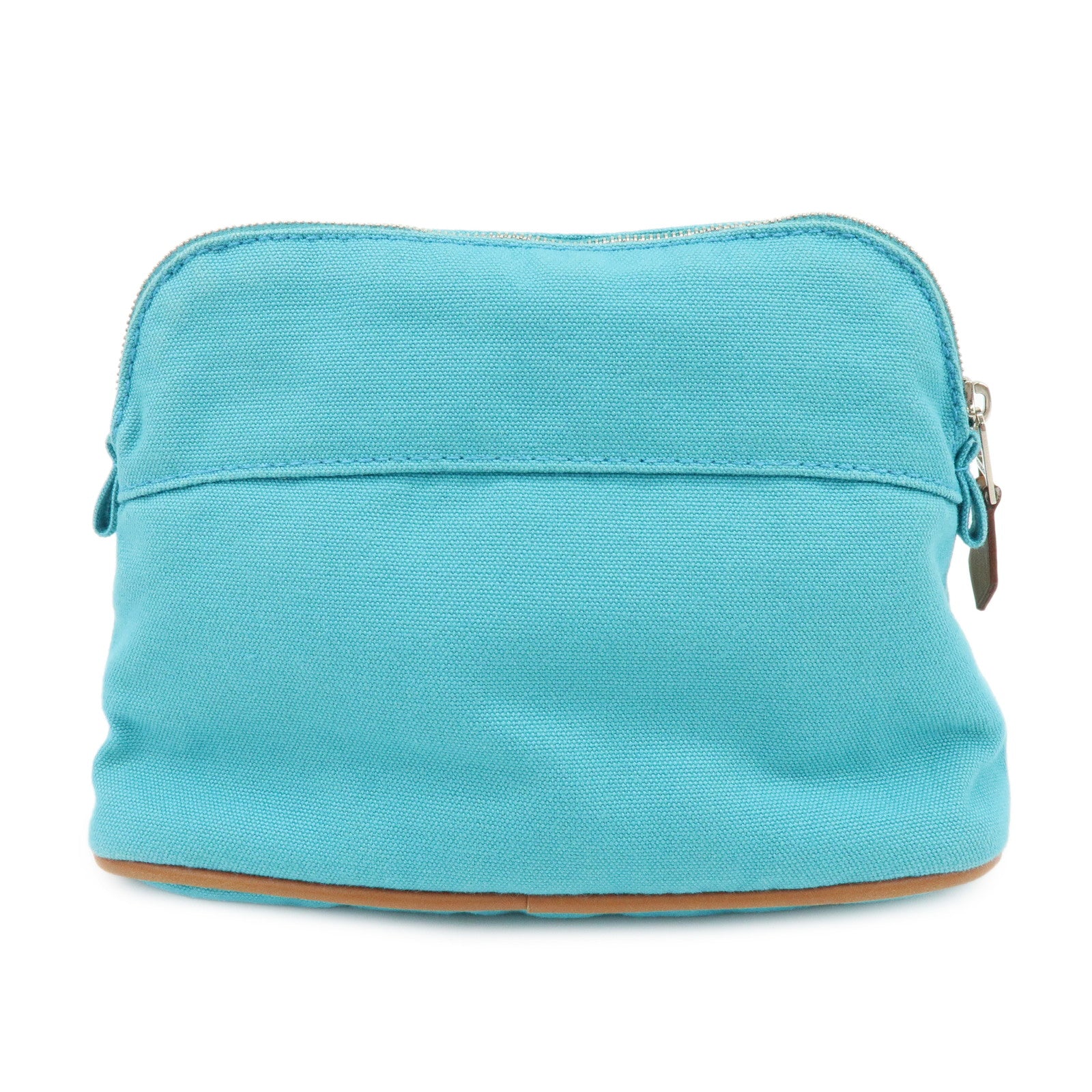 HERMES Bolide Pouch 20 Cotton 100% Leather Cosmetic Pouch Blue