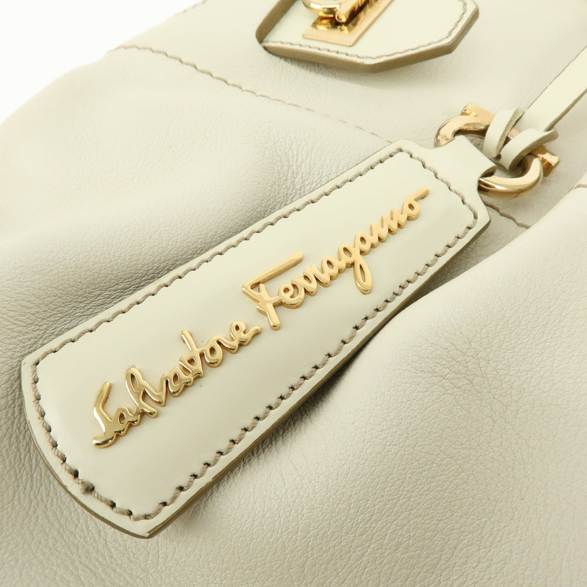 Ferragamo Gancini Leather 2Way Bag Shoulder Bag Hand Bag White