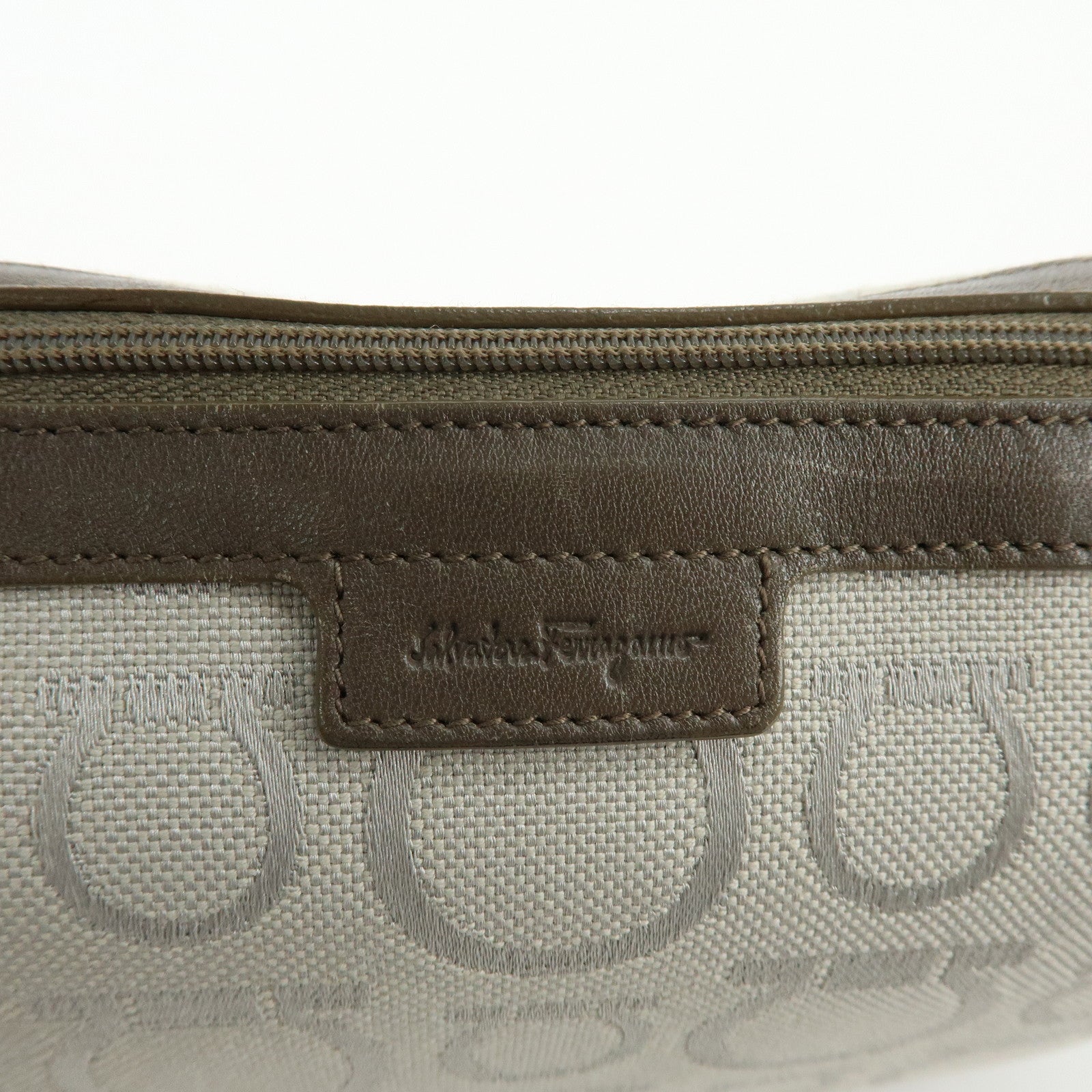 Ferragamo Gancini Canvas Leather Hand Bag Accessory Pouch Beige