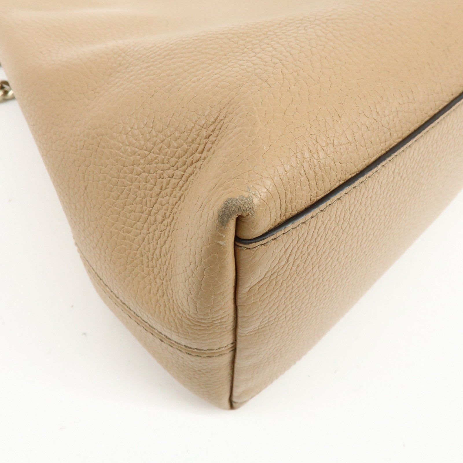 GUCCI SOHO Interlocking G Leather Chain Shoulder Bag Beige 536196
