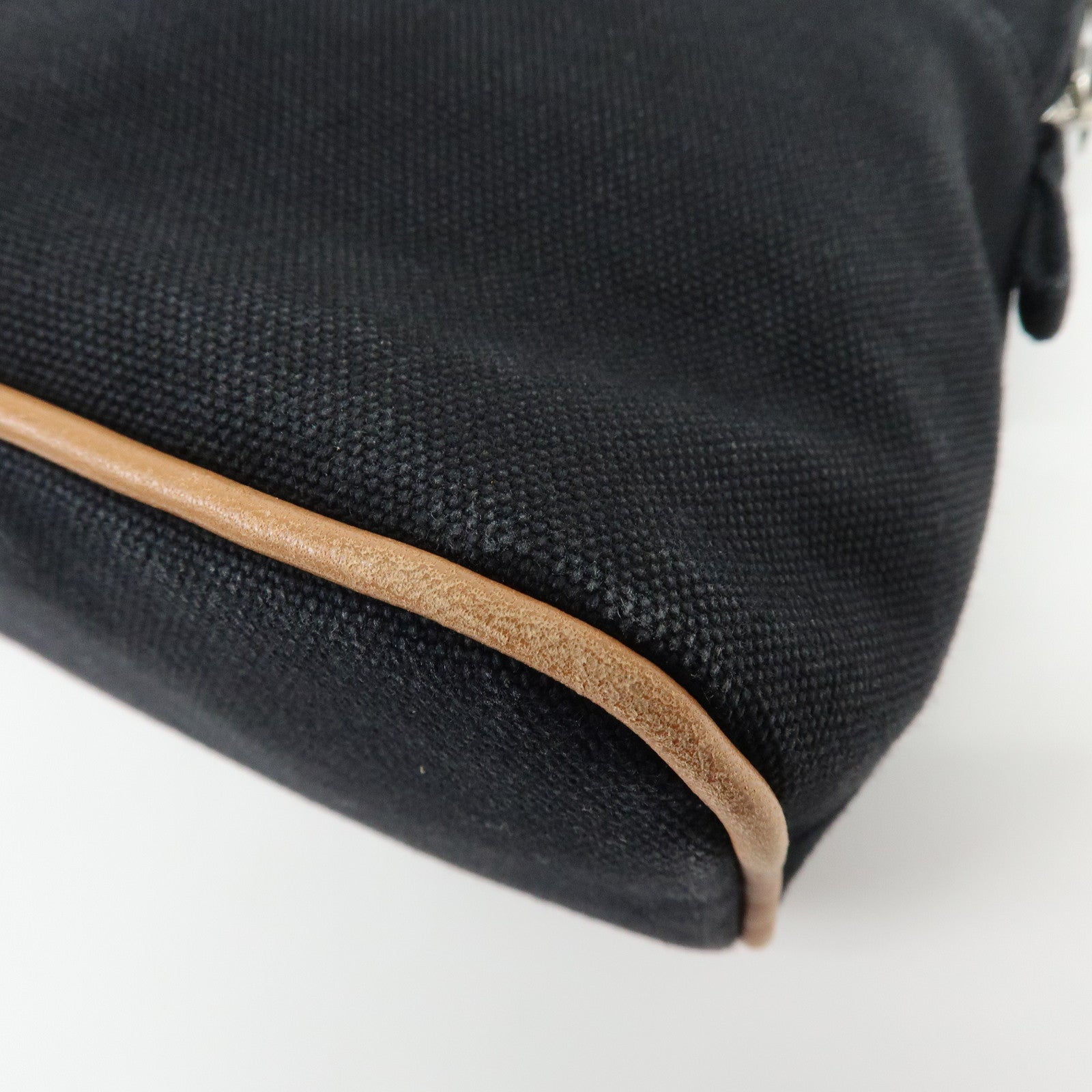 HERMES Bolide Pouch MM Cotton Leather Cosmetic Bag Black Brown