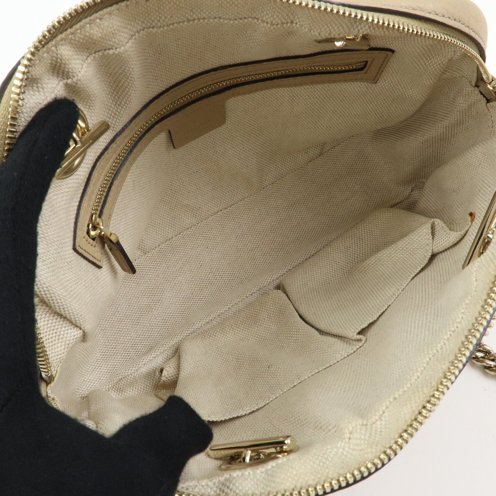 GUCCI SOHO Interlocking G Leather Shoulder Bag Beige 308983
