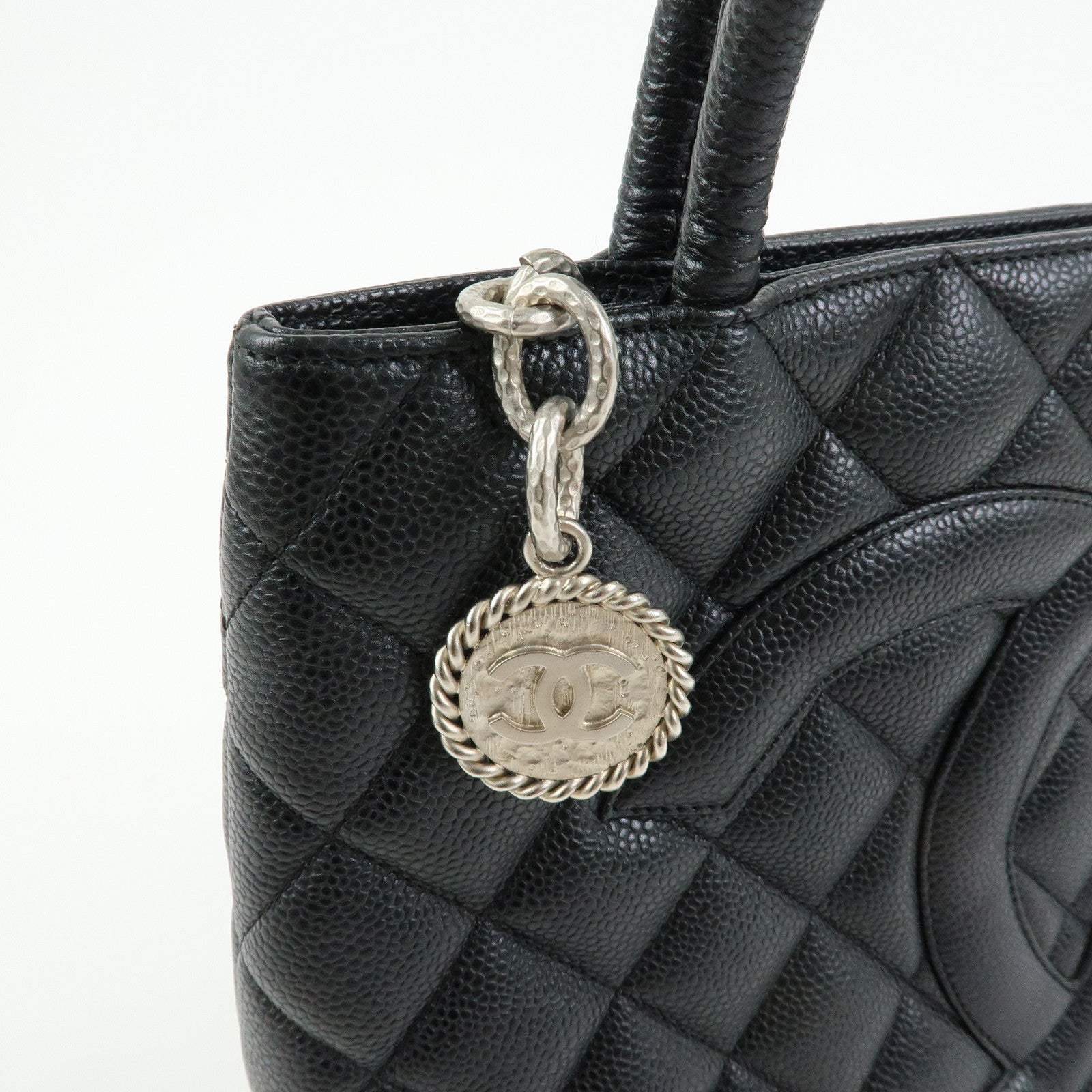 CHANEL Matelasse COCO Mark Medallion Tote Bag Hand Bag Black A01804