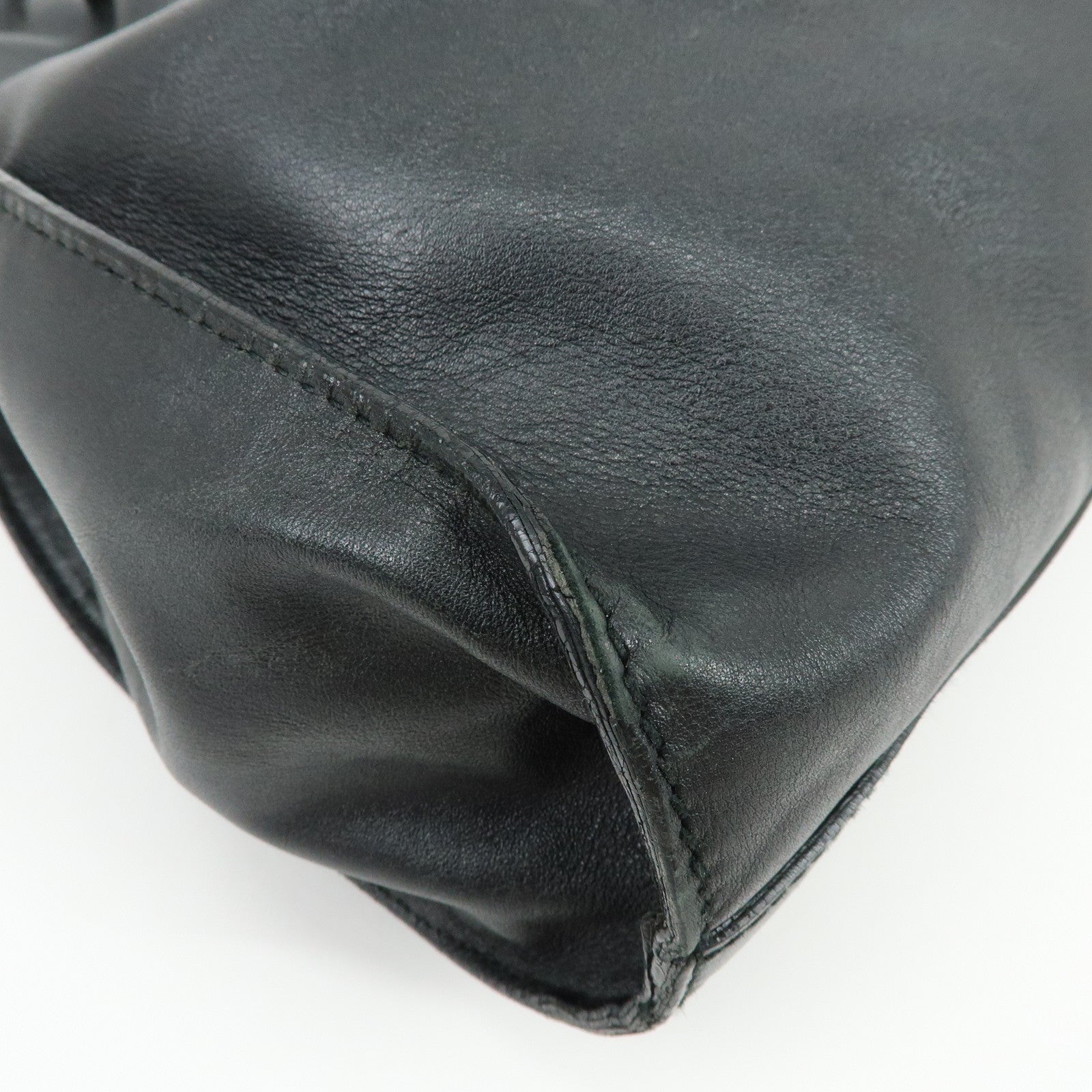 GUCCI Leather Ruched Bag Shoulder Bag Hand Bag Black 76553