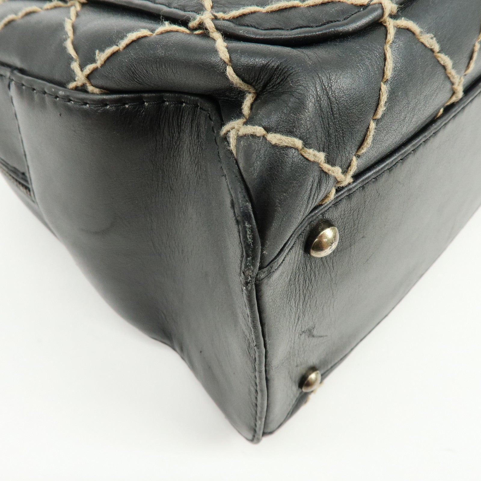CHANEL Wild Stitch COCO Mark Calf Skin Hand Bag Boston Bag Black A14692