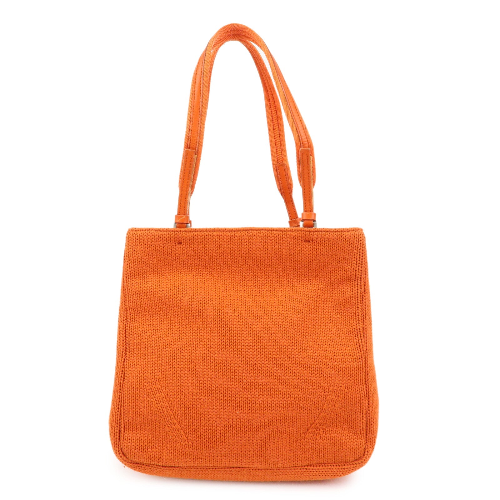 PRADA Triangle Log Wool Leather Hand Bag Shoulder Bag Orange