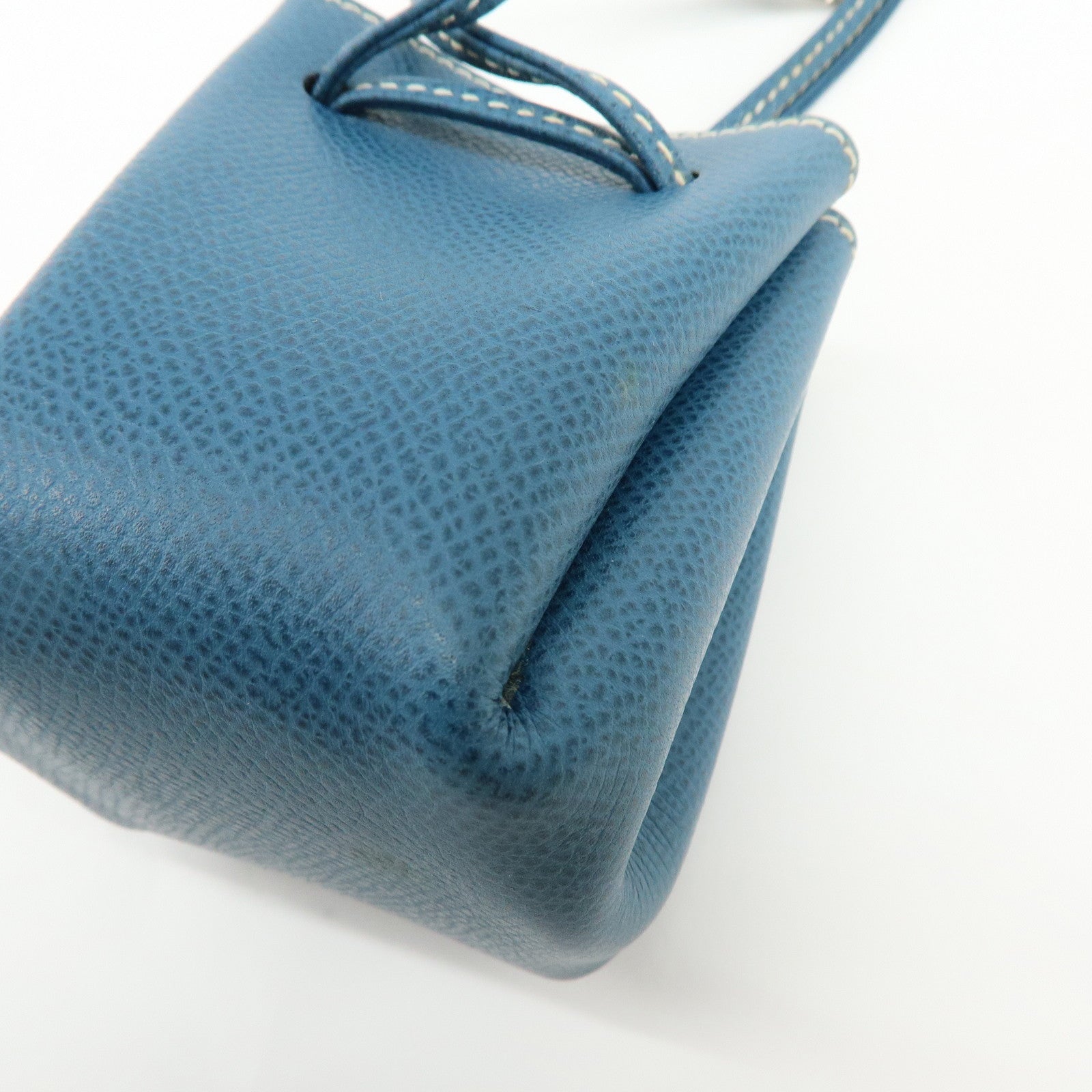 HERMES Courchevel Leather Pouch Blue Jean □G Stamped Blue Jean