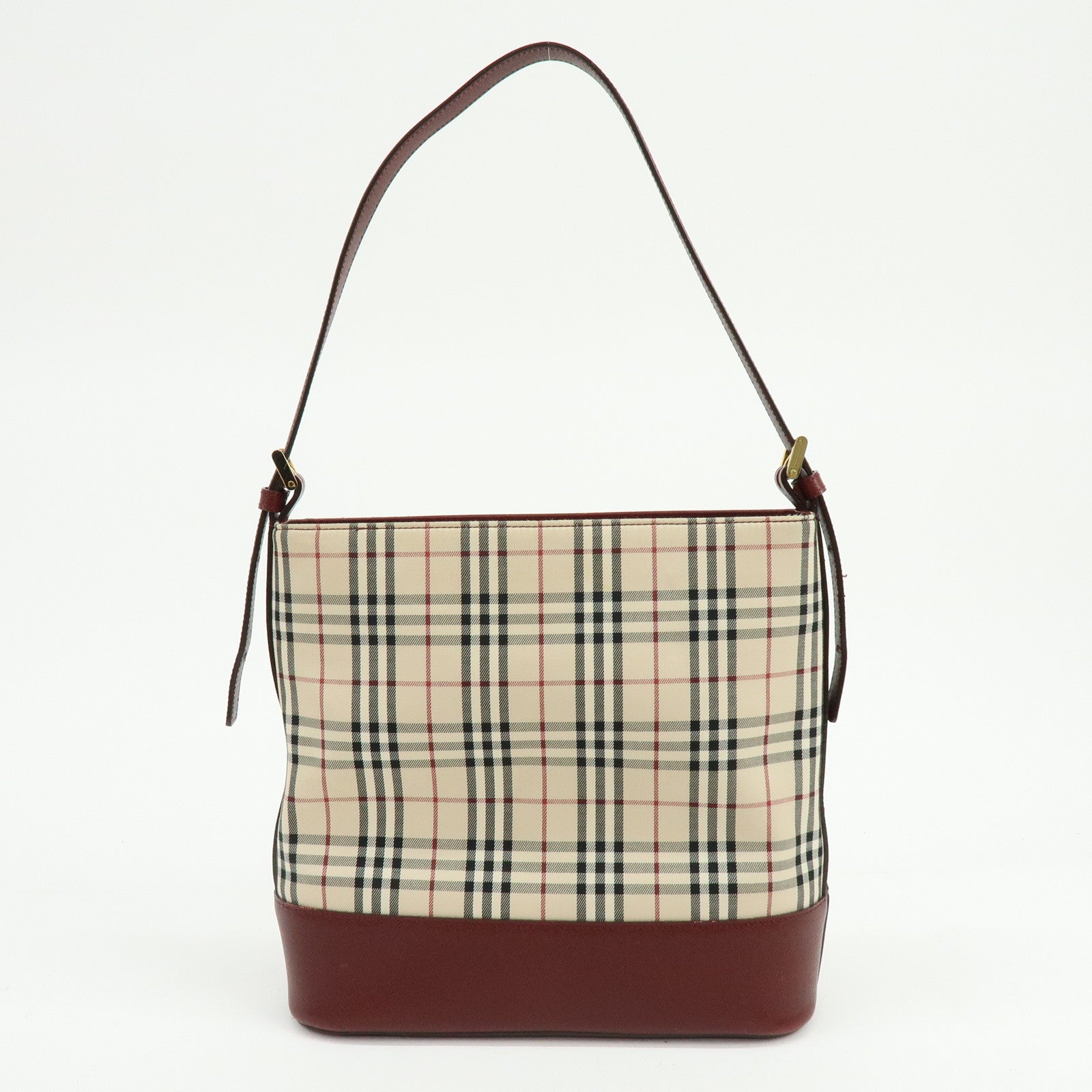 BURBERRY Nova Plaid Canvas Leather Shoulder Bag Hand Bag Beige Bordeaux