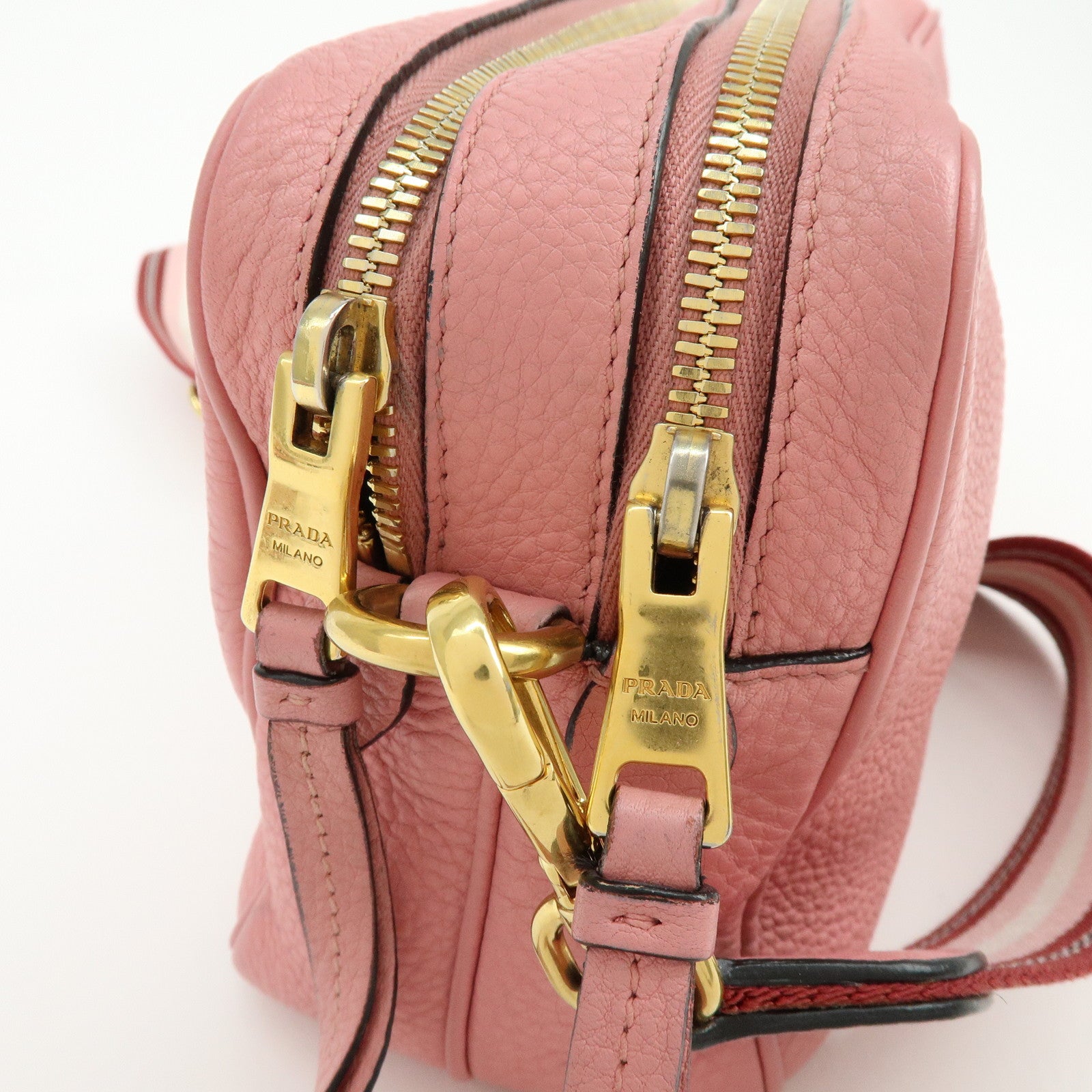 PRADA Logo Leather Shoulder Bag Crossbody Bag Camera Bag Pink