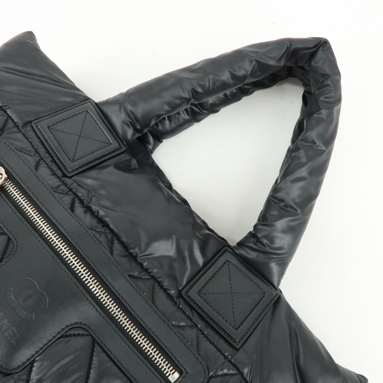 CHANEL COCO Cocoon PM Nylon Lamb Skin Tote Bag Black A48610