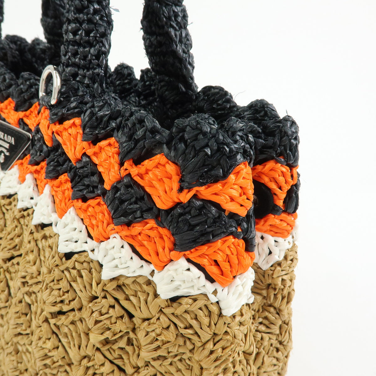 PRADA Triangle Logo Raffia 2Way Bag Tote Bag Beige Orange Black 1BG889