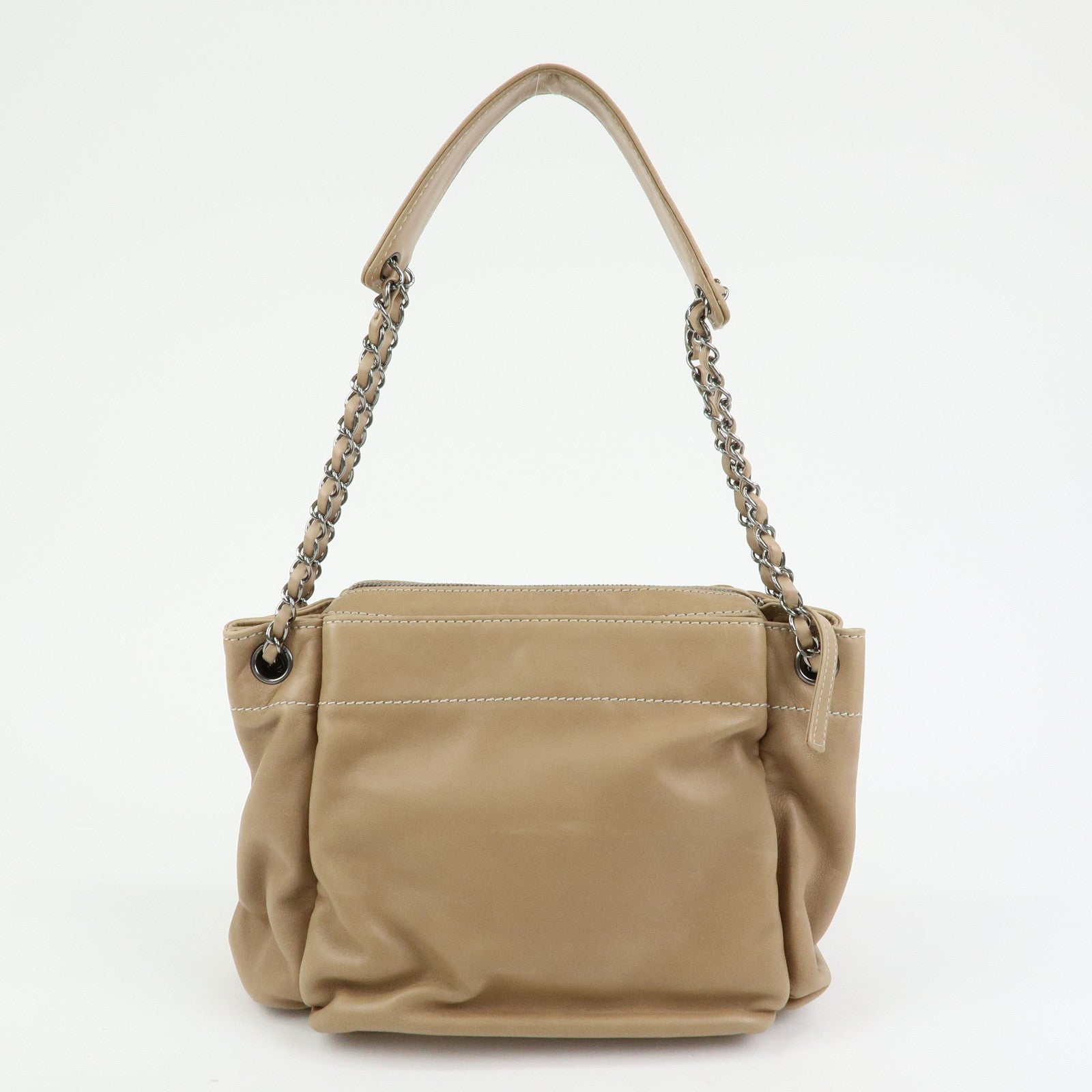 CHANEL LAX Accordion Lamb Skin Chain Shoulder Bag Hand Bag Beige