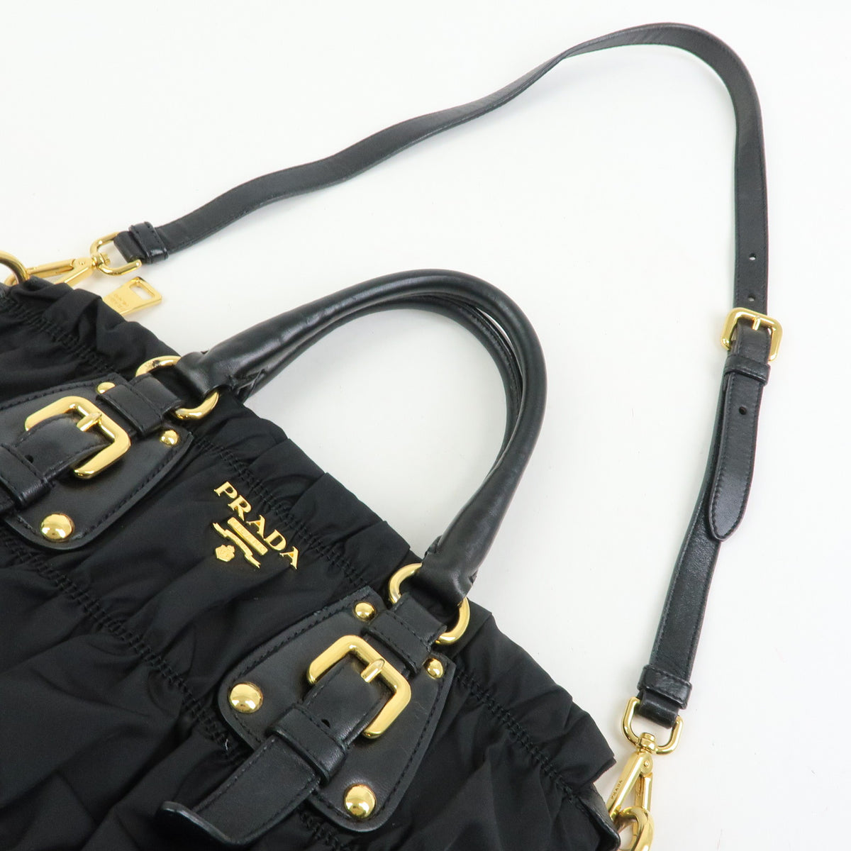 PRADA Nylon Leather TESSUTO GAUFRE 2WAY Tote Shoulder Bag Black BN1792