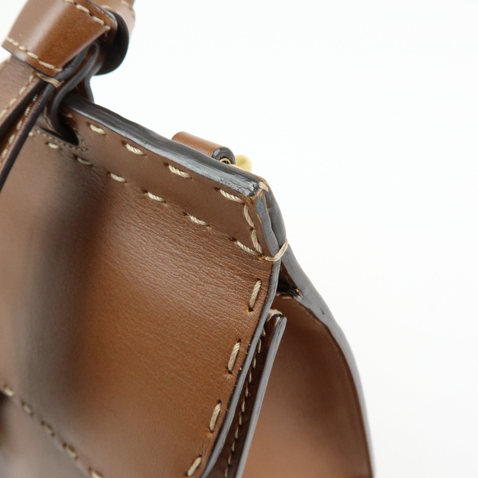 GUCCI Double G Leather 2Way Bag Hand Bag Shoulder Bag Brown 421890