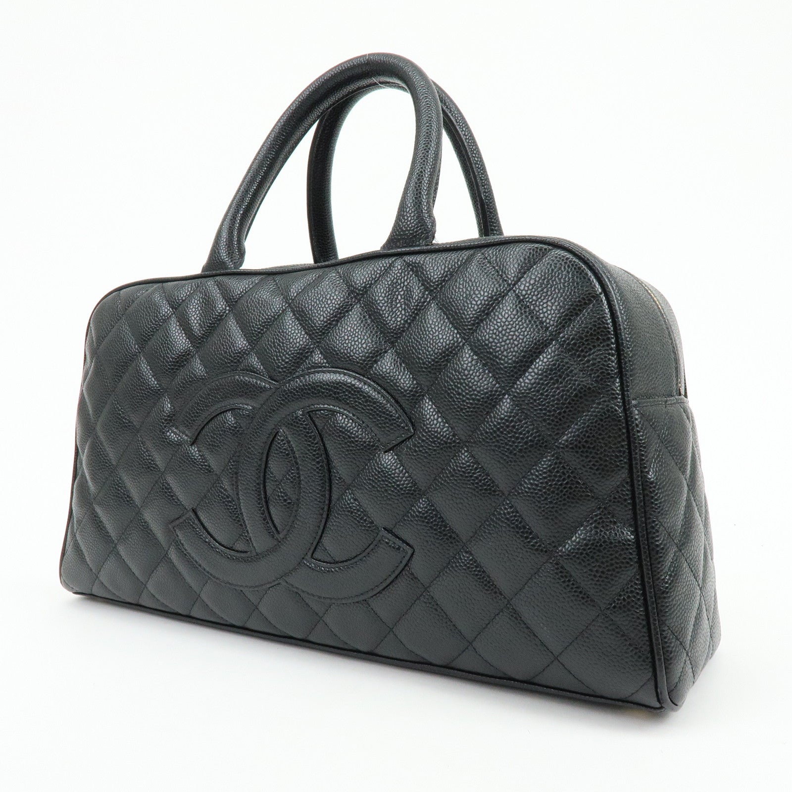 CHANEL Matelasse Caviarskin Leather Boston Bag Black