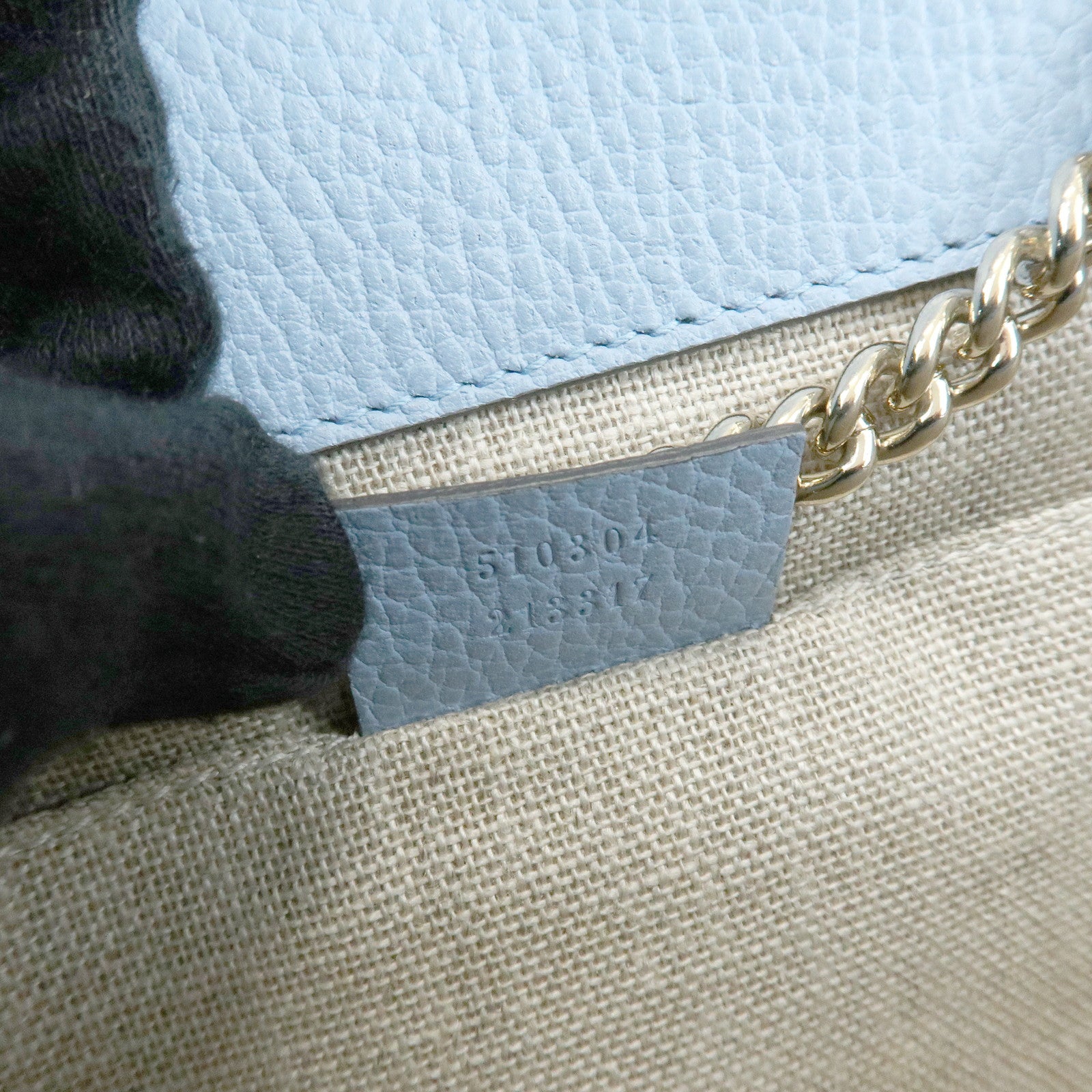 GUCCI Interlocking G Leather Chain Shoulder Bag Light Blue 510304
