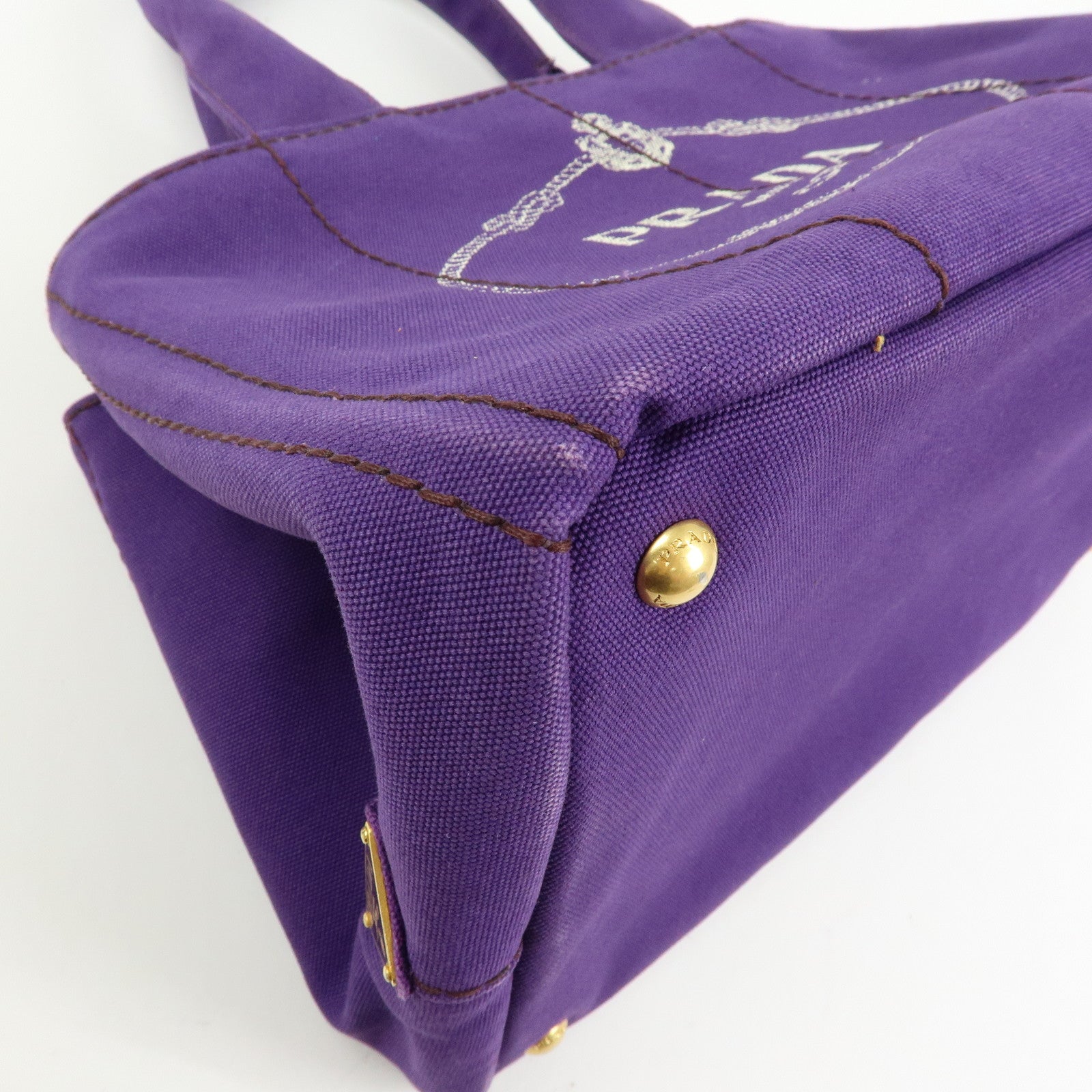 PRADA Canapa Triangle Logo Canvas Tote Bag Hand Bag Purple BN1877