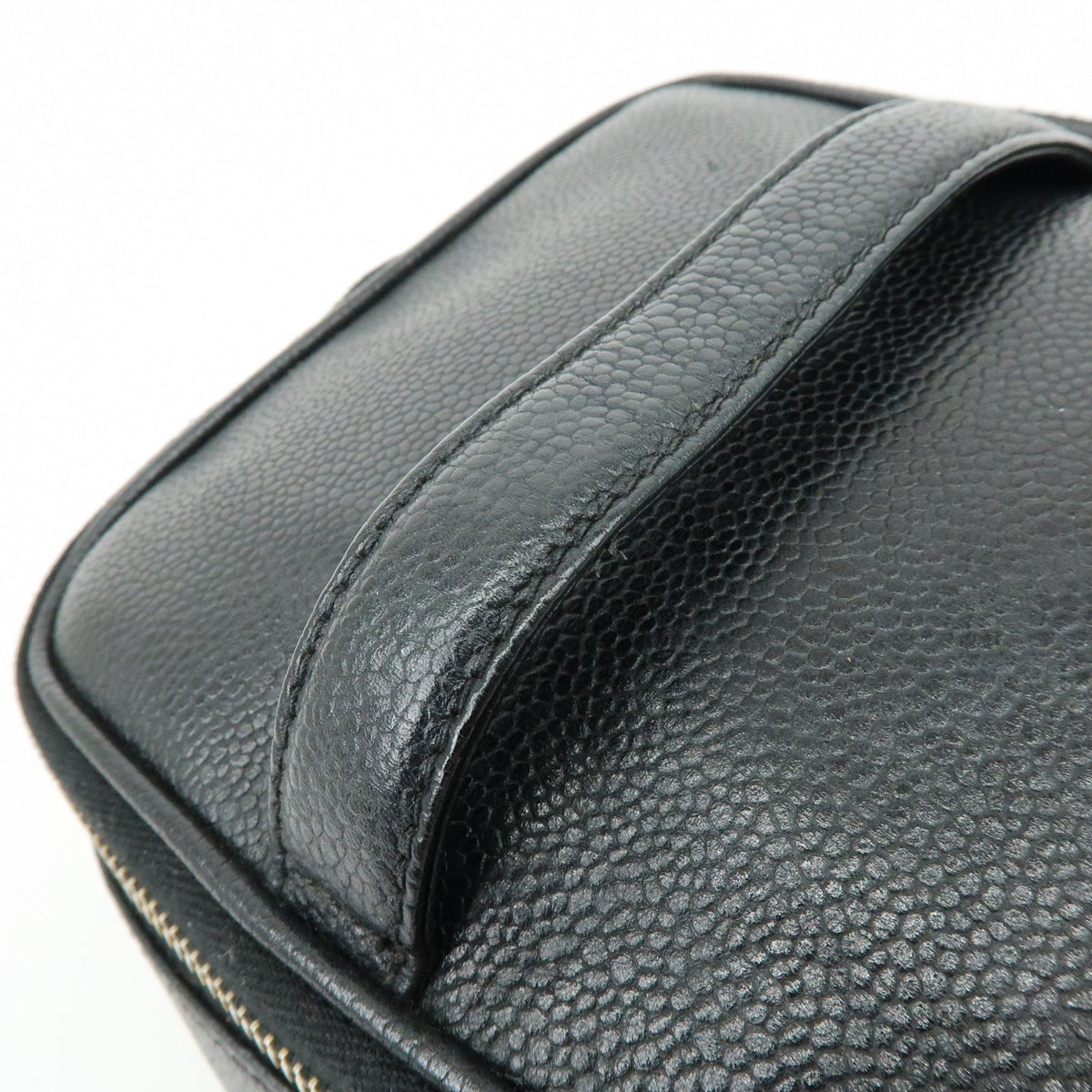 CHANEL COCO Mark Caviarskin Cosmetic Pouch Makeup Case Black