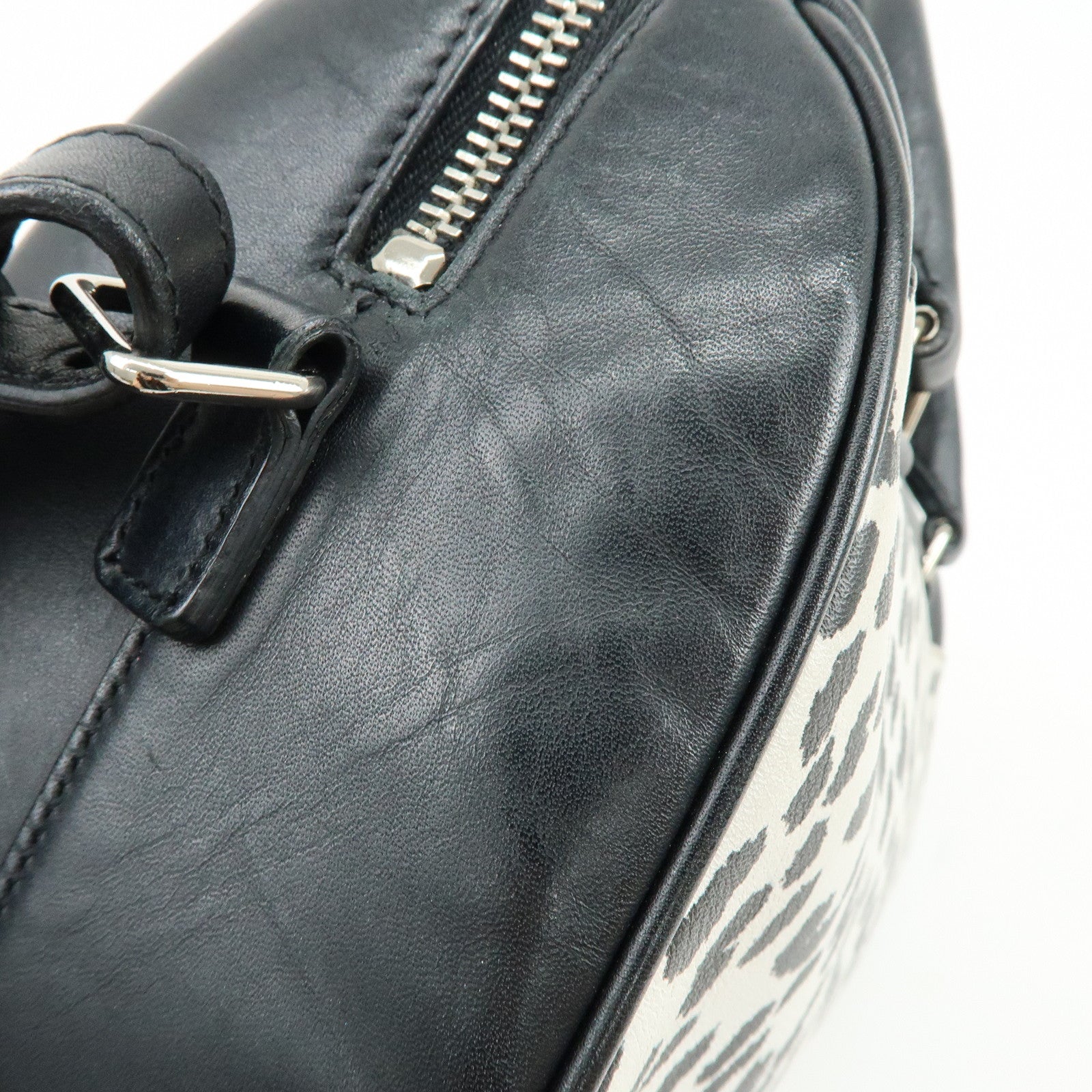SAINT LAURENT PARIS Baby Duffle Leather 2Way Bag Leopard Black 330958
