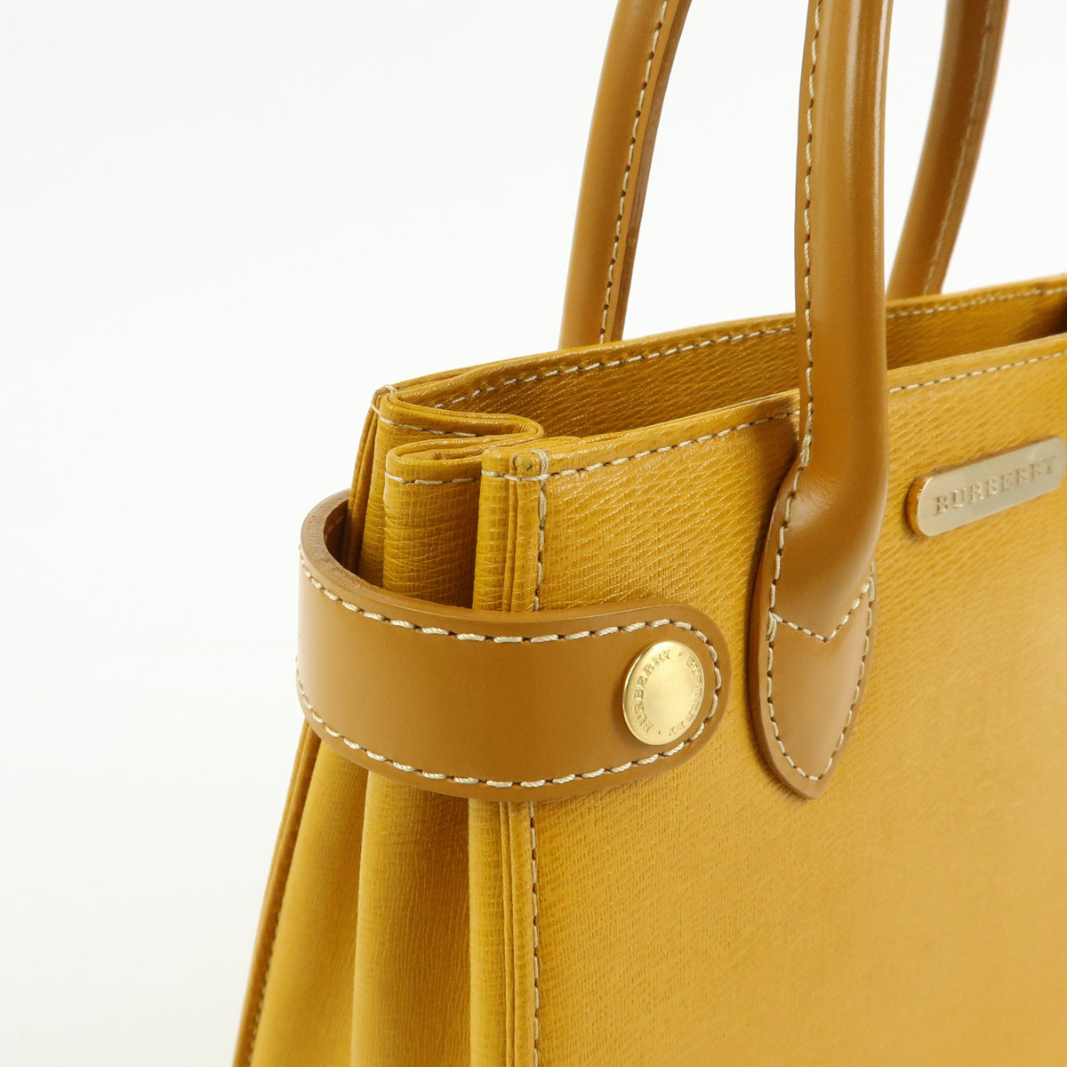BURBERRY Leather Mini Hand Bag Tote Bag Yellow