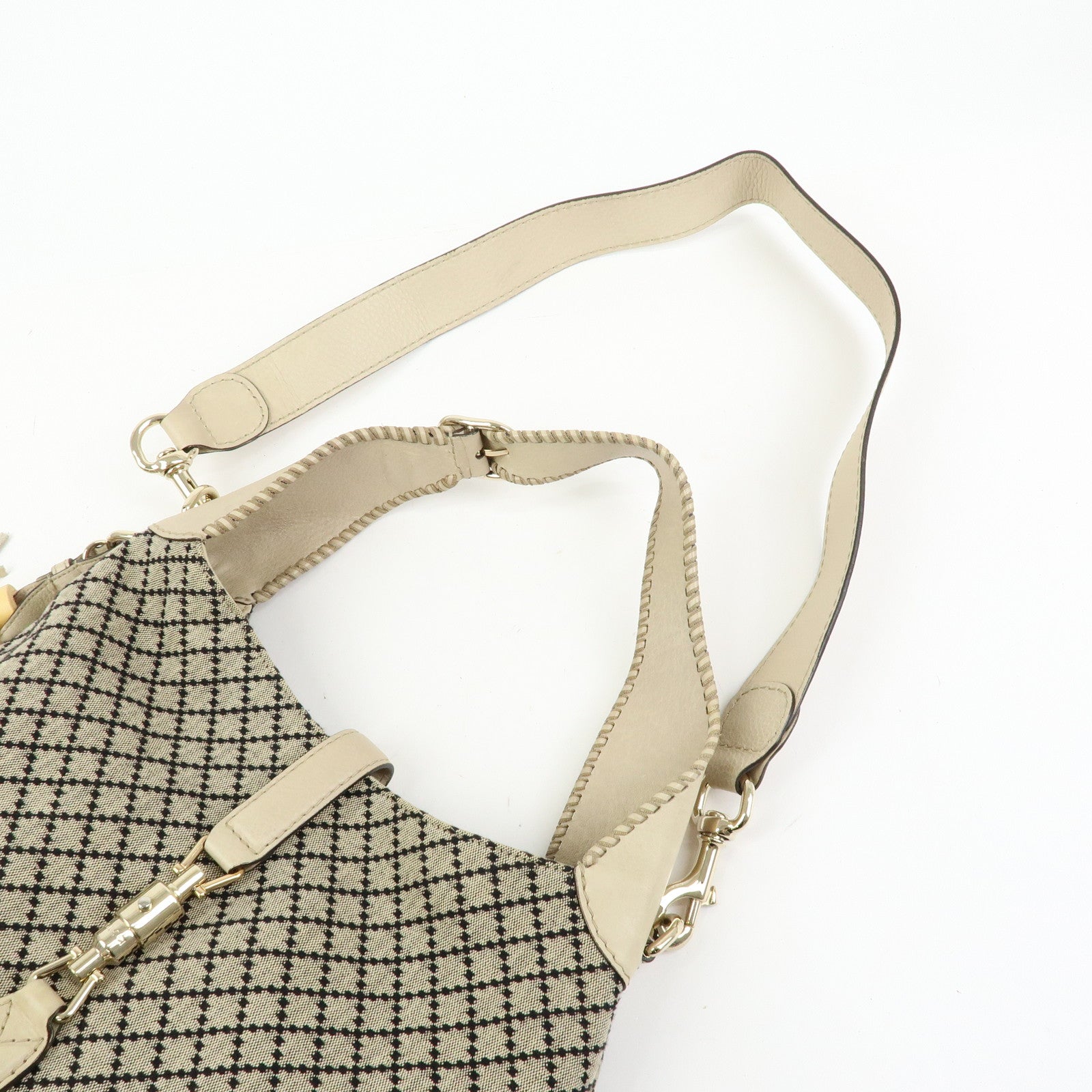 GUCCI New Jackie Bamboo Diamante Canvas Leather 2Way Bag 246907
