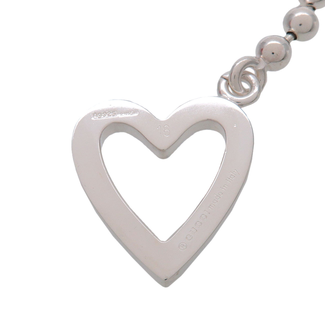 GUCCI Ball Chain Heart Motif SV925 Bracelet 16 Silver