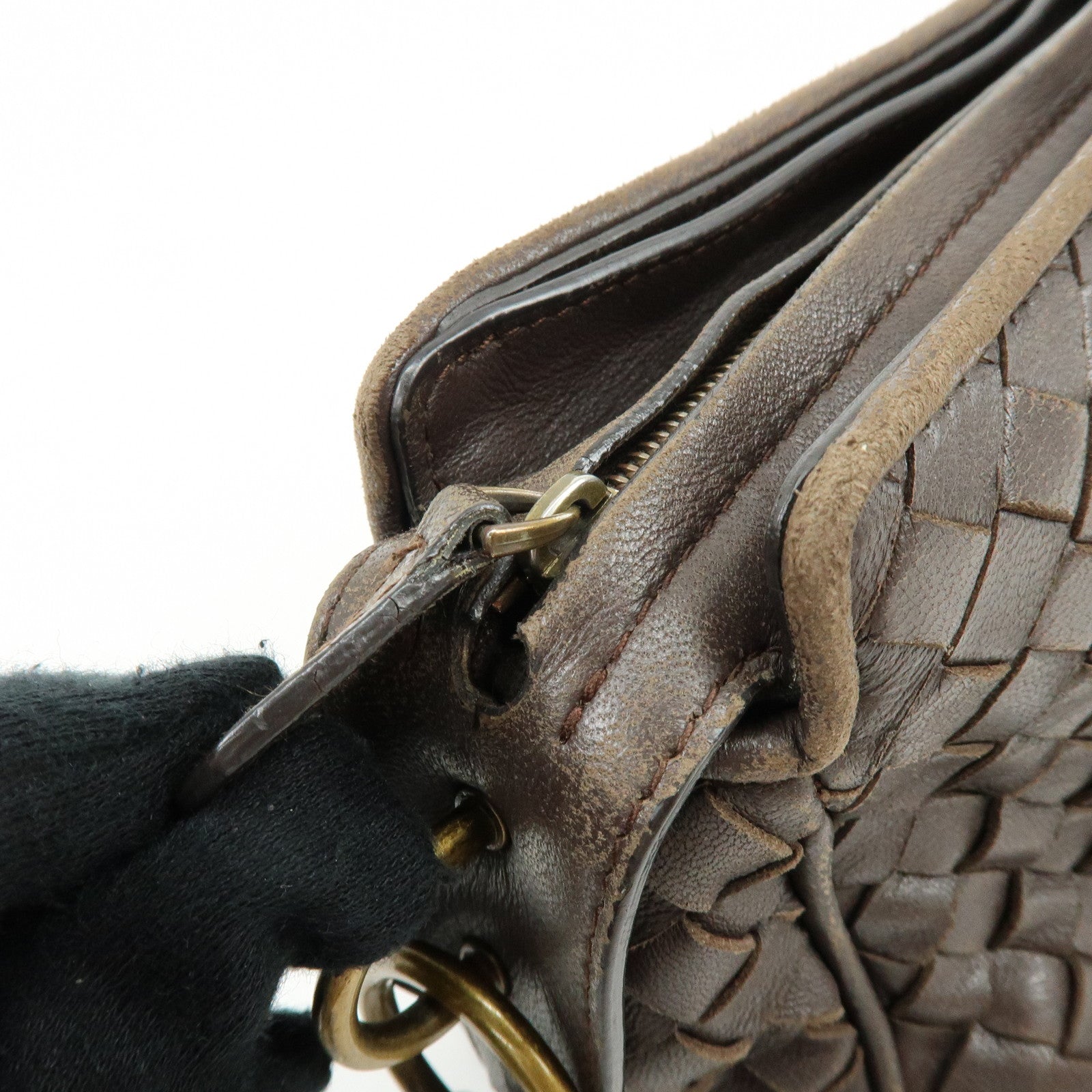 BOTTEGA VENETA Intrecciato Leather Shoulder Bag Crossbody Bag Brown
