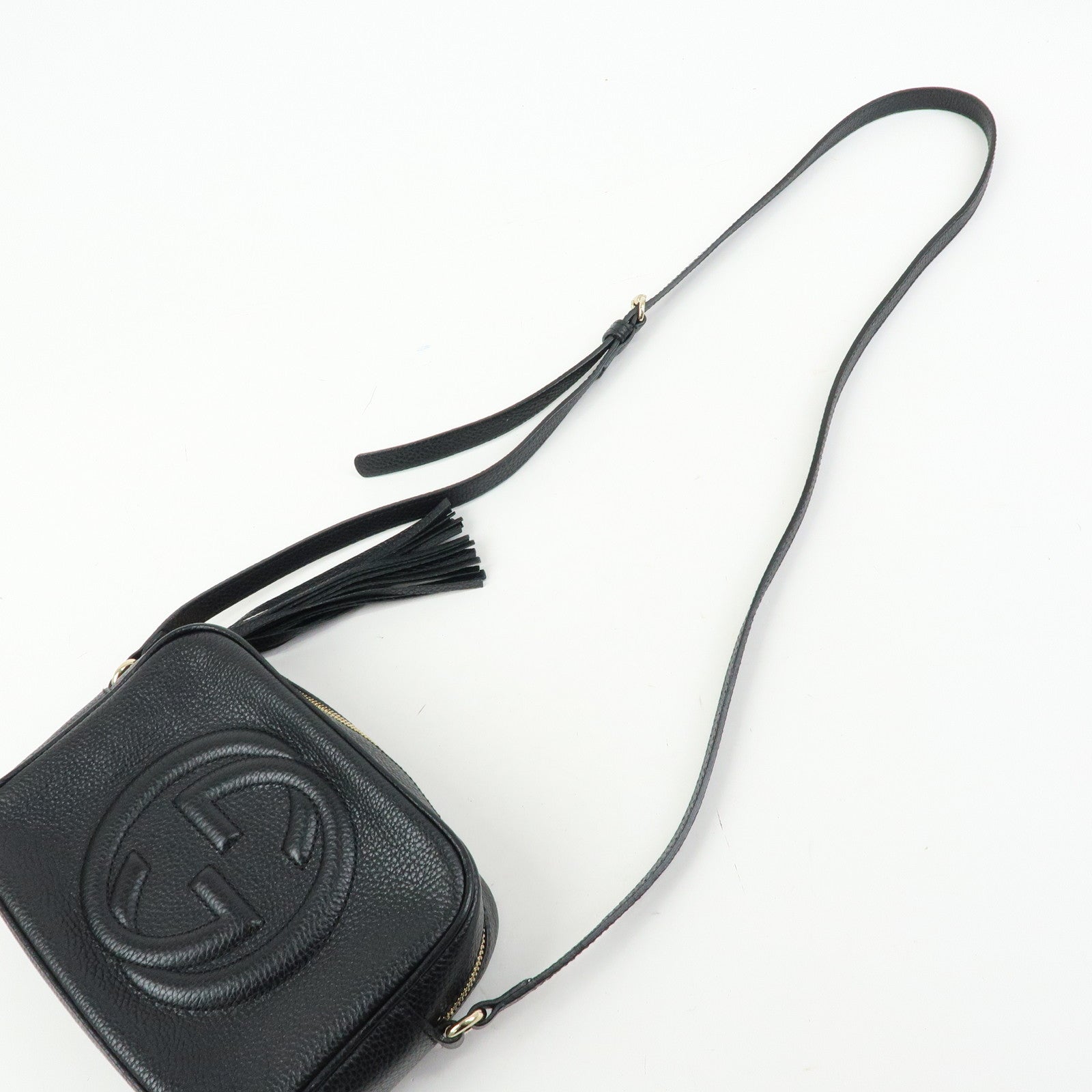 GUCCI Soho Leather Shoulder Bag Crossbody Bag Tassel Black 308364