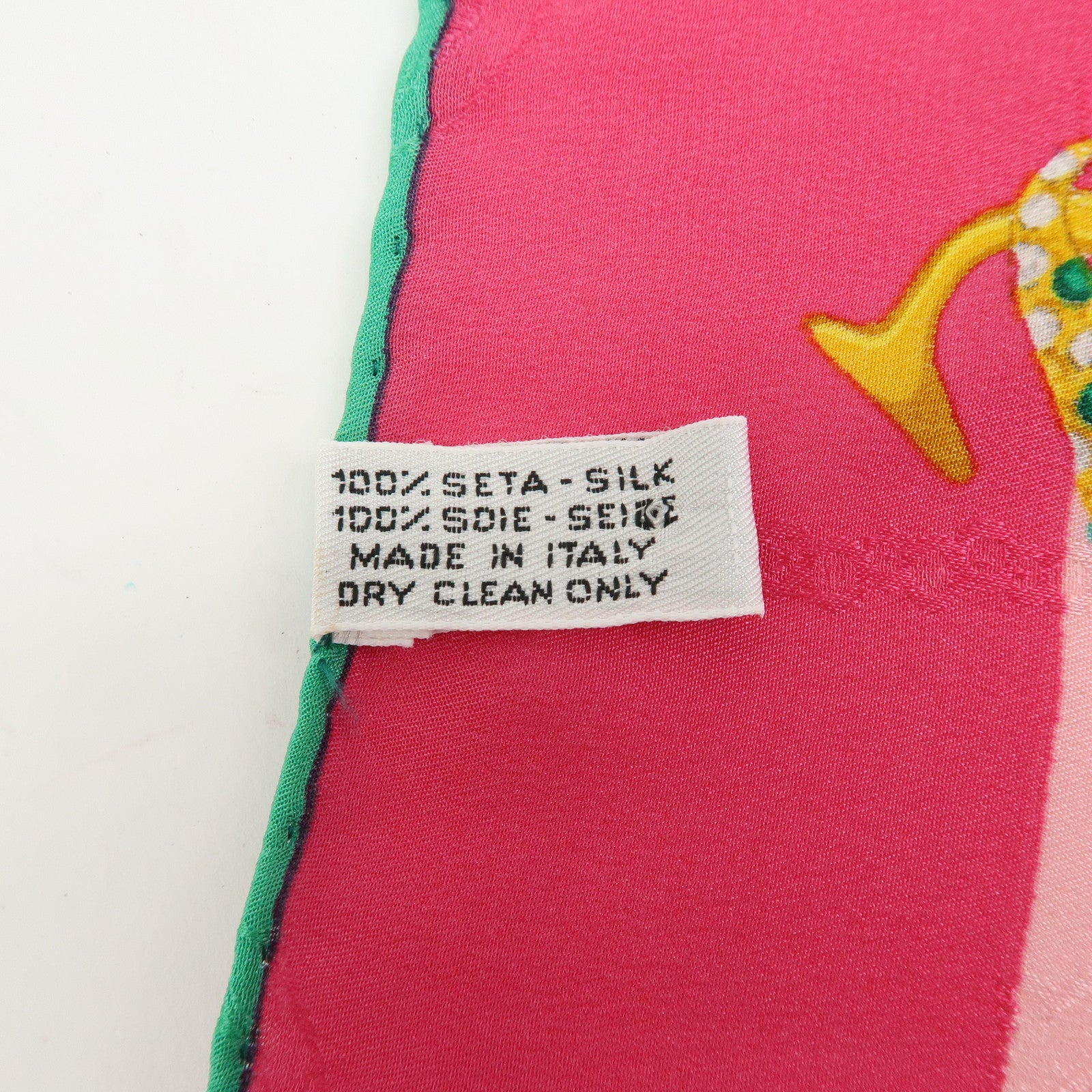 Cartier Silk 100% Scarf Jeweled Panther Motif Pink Green