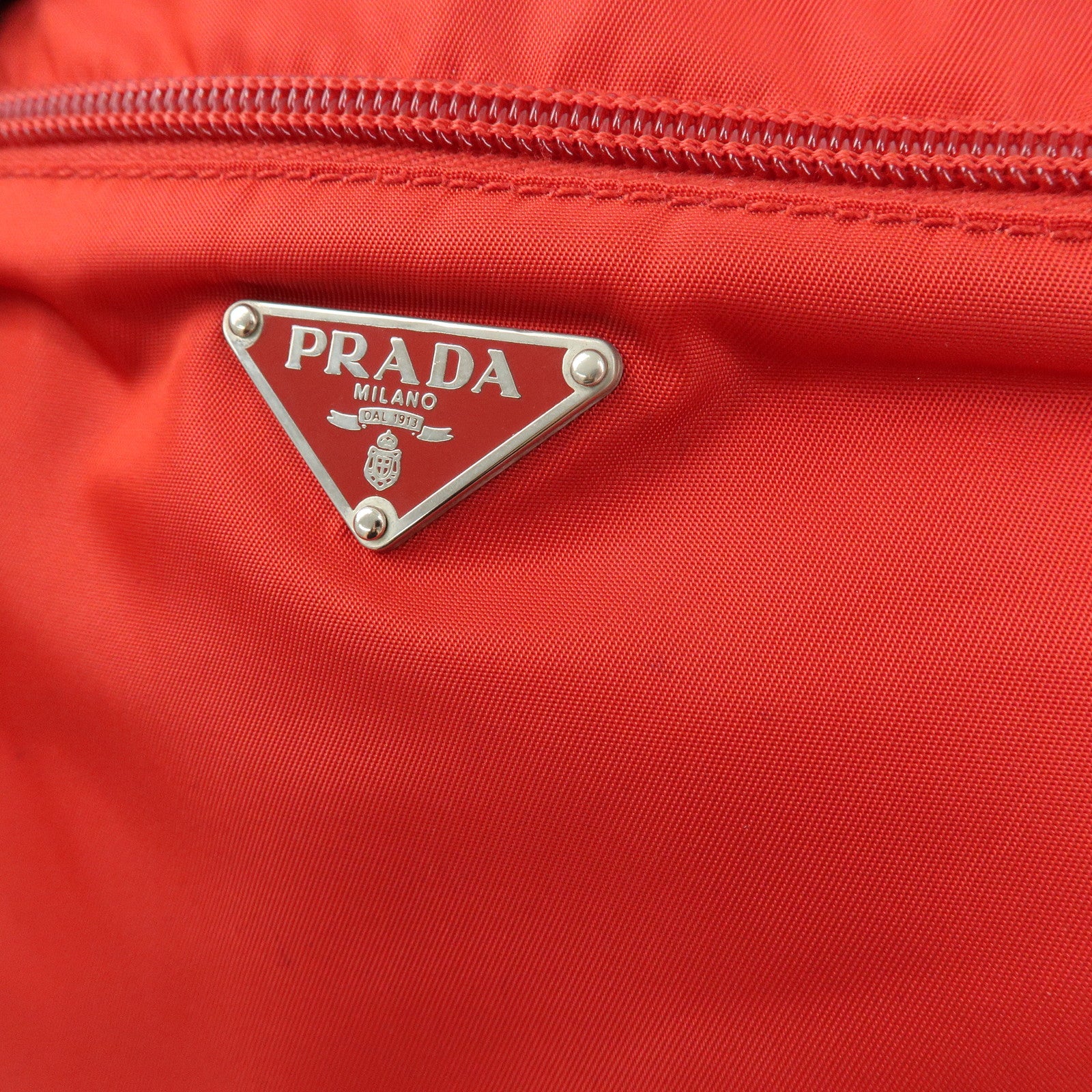 PRADA Triangle Logo Nylon Shoulder Bag Crossbody Bag Red Beige B7372