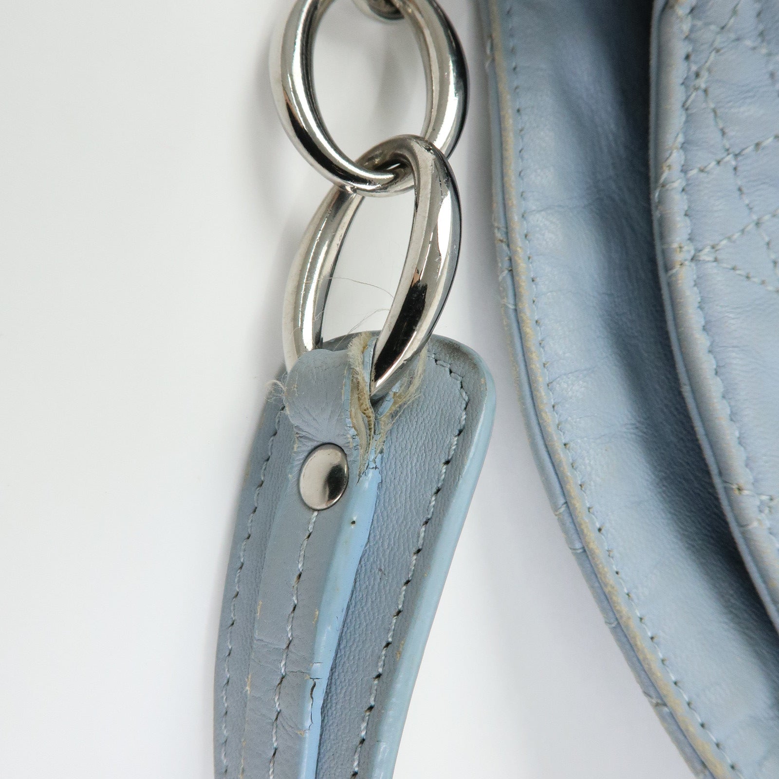 Christian Dior Lady Dior Cannage Lamb Skin Shoulder Bag Hand Bag Blue
